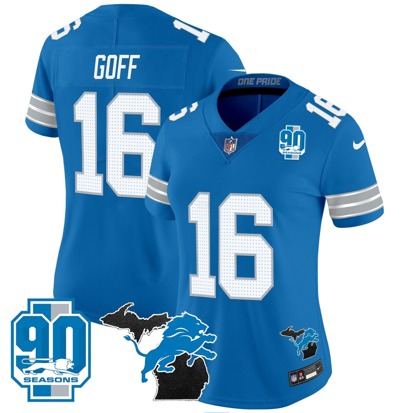 Camisa NFL Women’s Detroit 2024 Michigan & 90th Year Patch Vapor Jersey