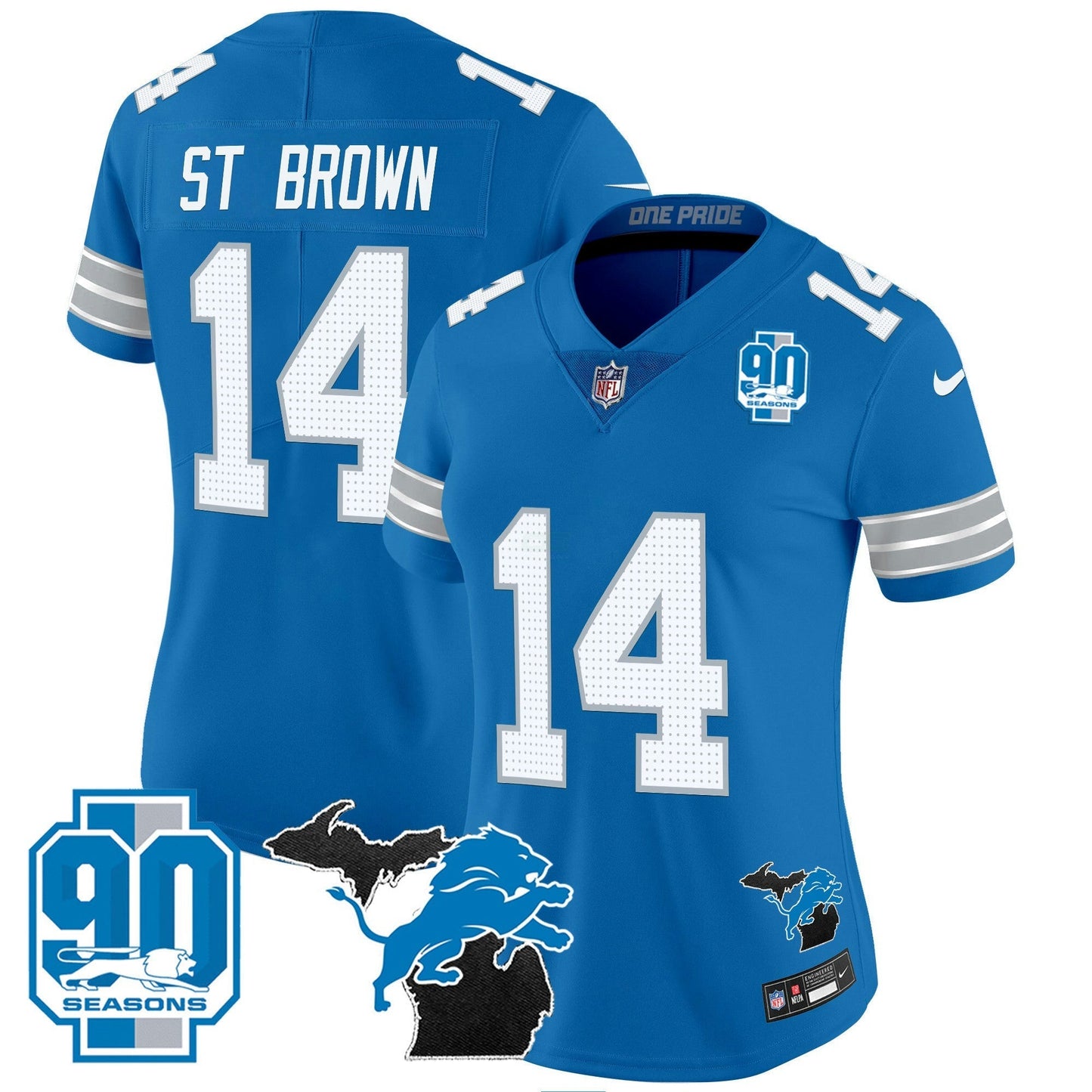 Camisa NFL Women’s Detroit 2024 Michigan & 90th Year Patch Vapor Jersey