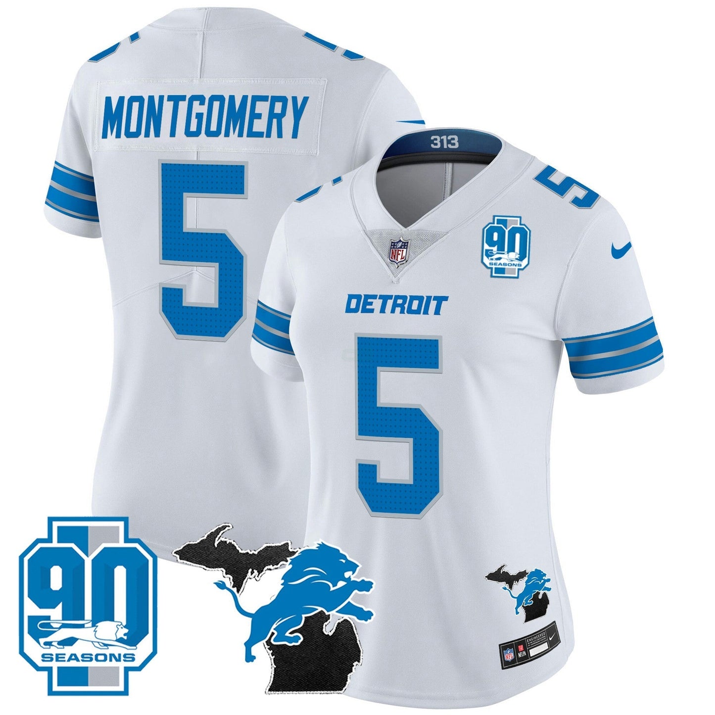 Camisa NFL Women’s Detroit 2024 Michigan & 90th Year Patch Vapor Jersey