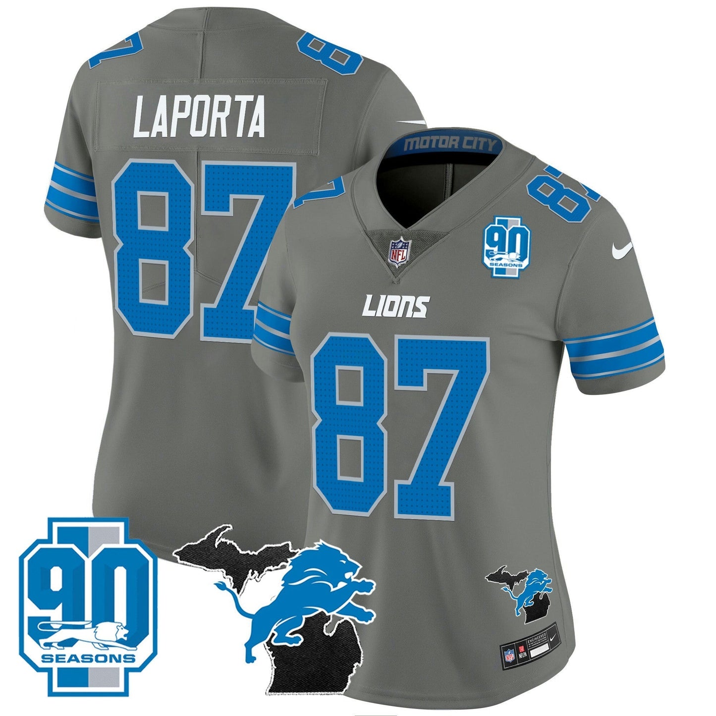 Camisa NFL Women’s Detroit 2024 Michigan & 90th Year Patch Vapor Jersey