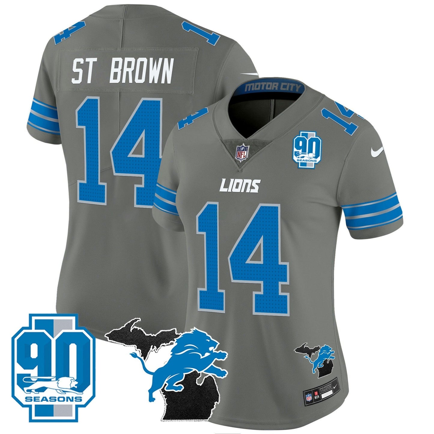 Camisa NFL Women’s Detroit 2024 Michigan & 90th Year Patch Vapor Jersey