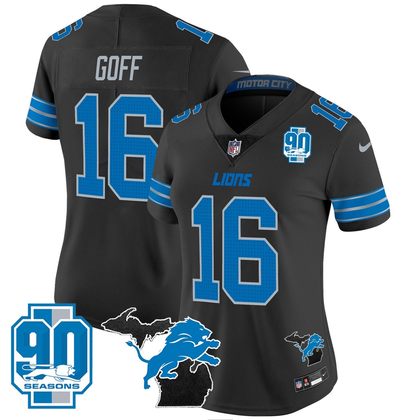 Camisa NFL Women’s Detroit 2024 Michigan & 90th Year Patch Vapor Jersey