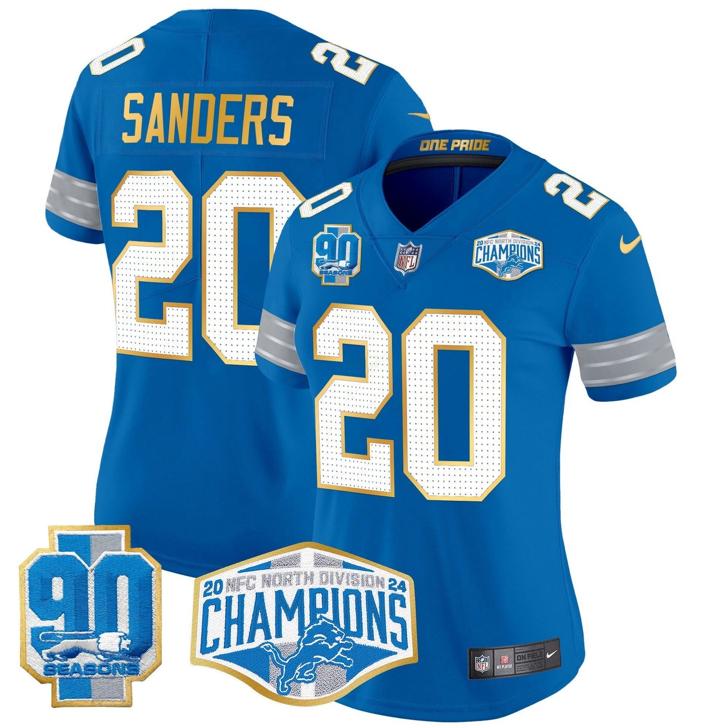 Camisa NFL Women’s Detroit 2024 NFC North Division Champions Patch Dourada Trim Vapor Limited Jersey