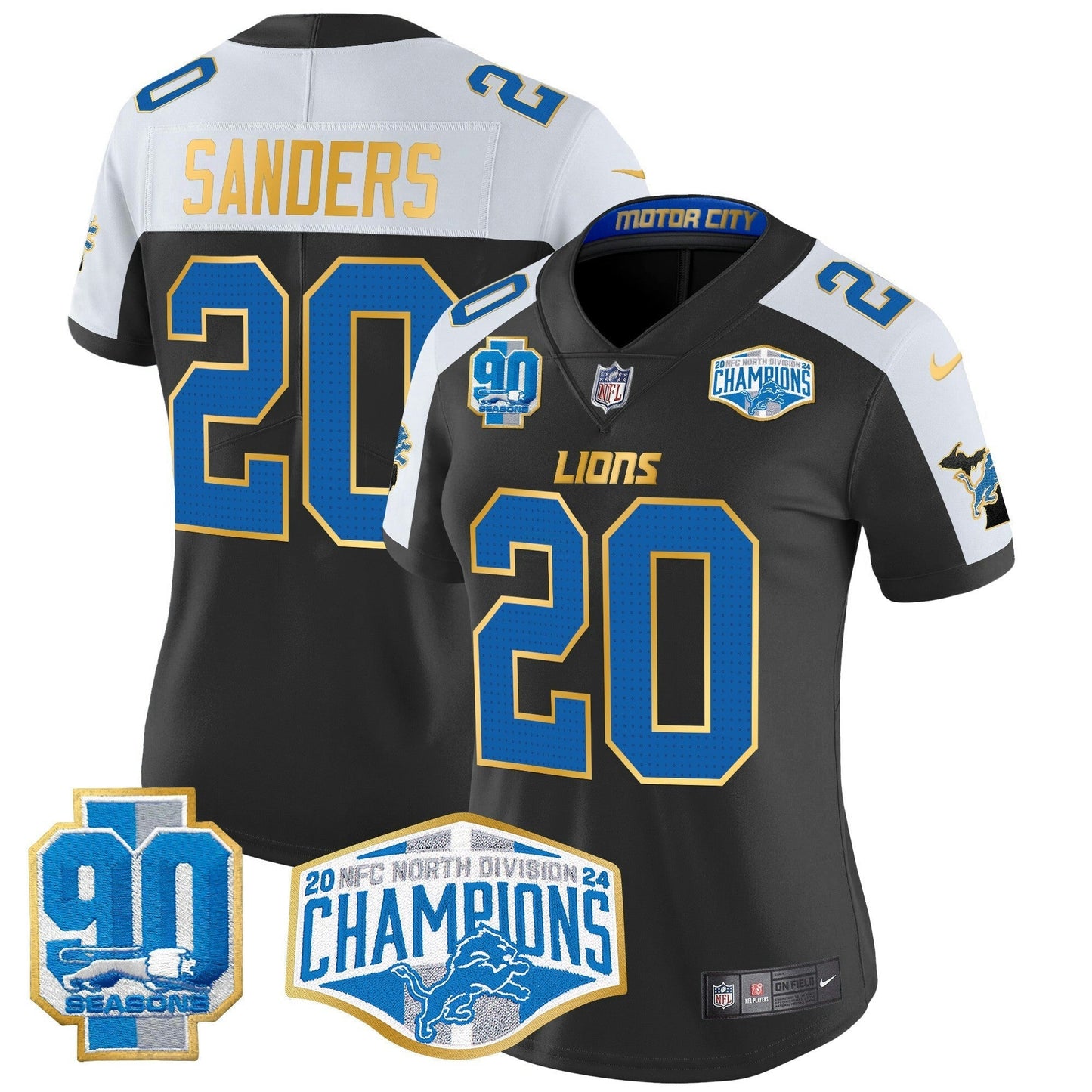 Camisa NFL Women’s Detroit 2024 NFC North Division Champions Patch Dourada Trim Vapor Limited Jersey