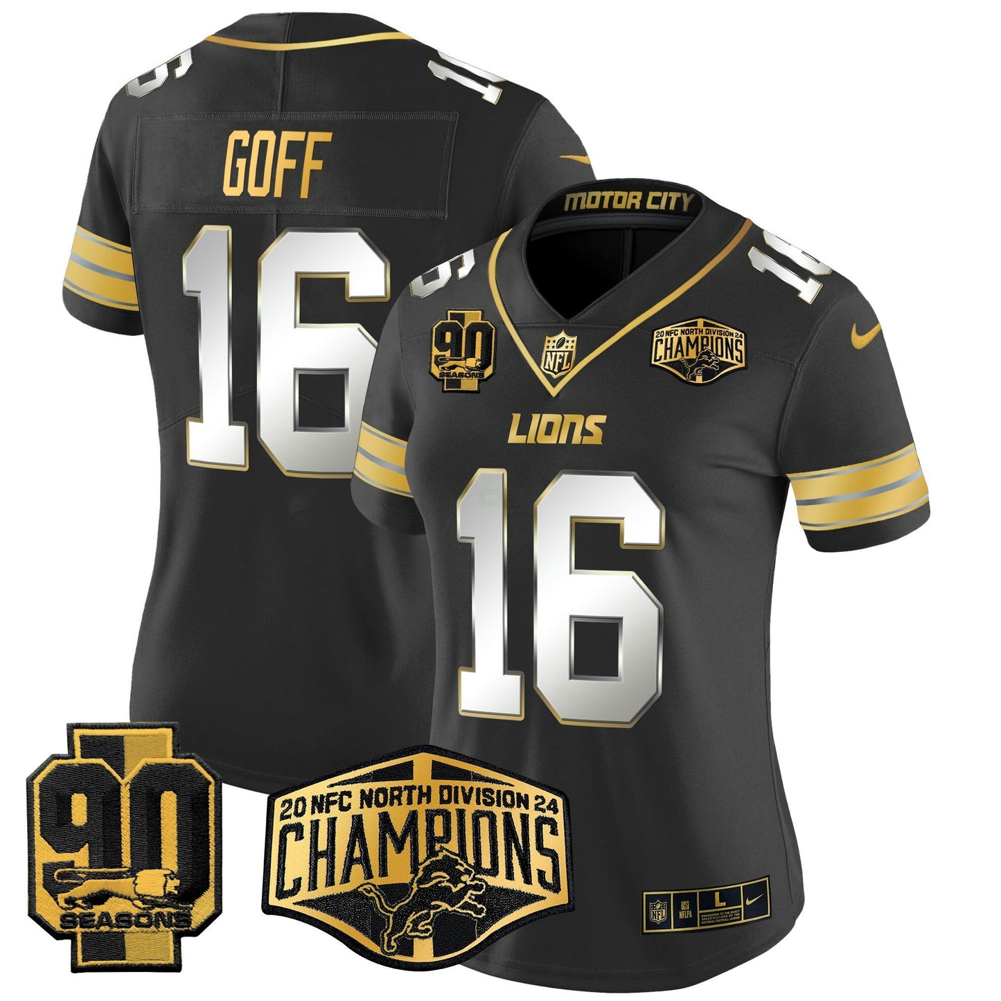 Camisa NFL Women’s Detroit 2024 NFC North Division Champions Patch Dourada Vapor Limited Jersey