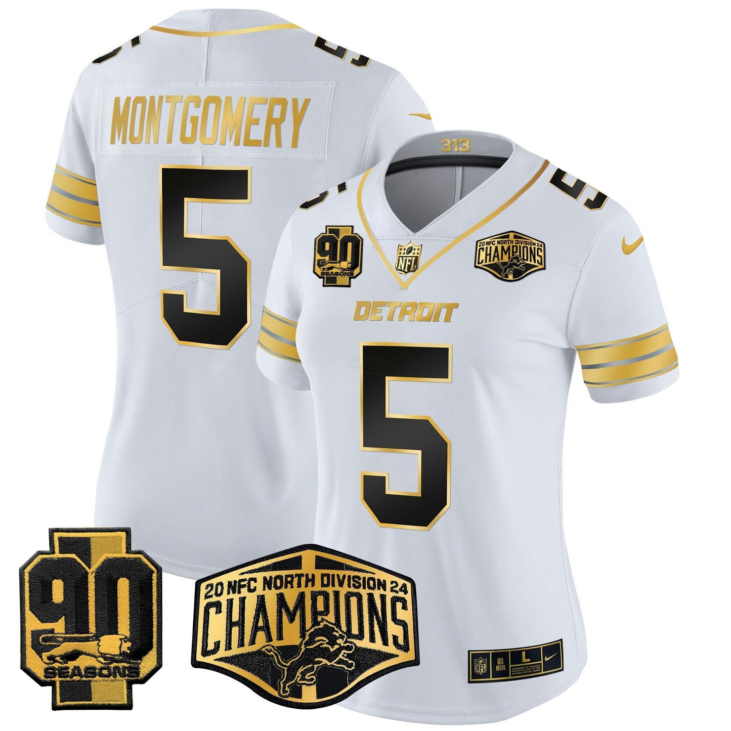 Camisa NFL Women’s Detroit 2024 NFC North Division Champions Patch Dourada Vapor Limited Jersey