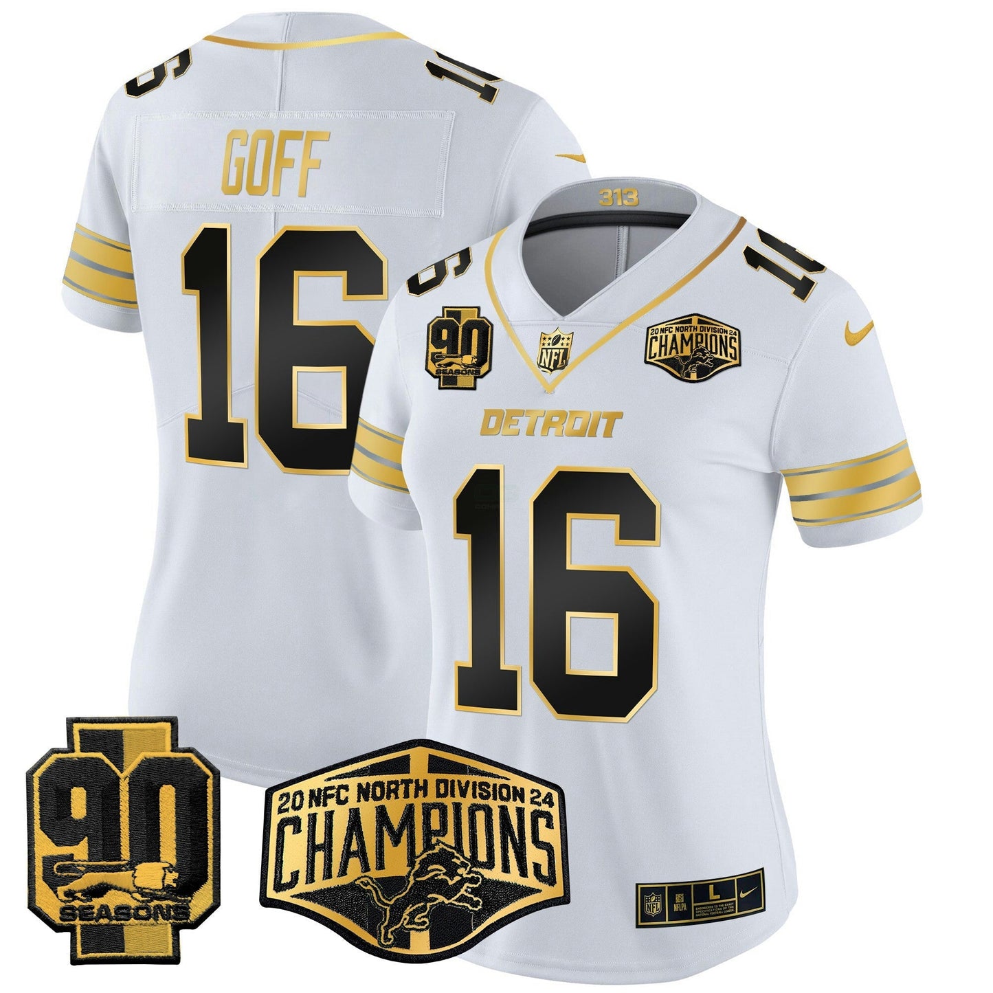 Camisa NFL Women’s Detroit 2024 NFC North Division Champions Patch Dourada Vapor Limited Jersey