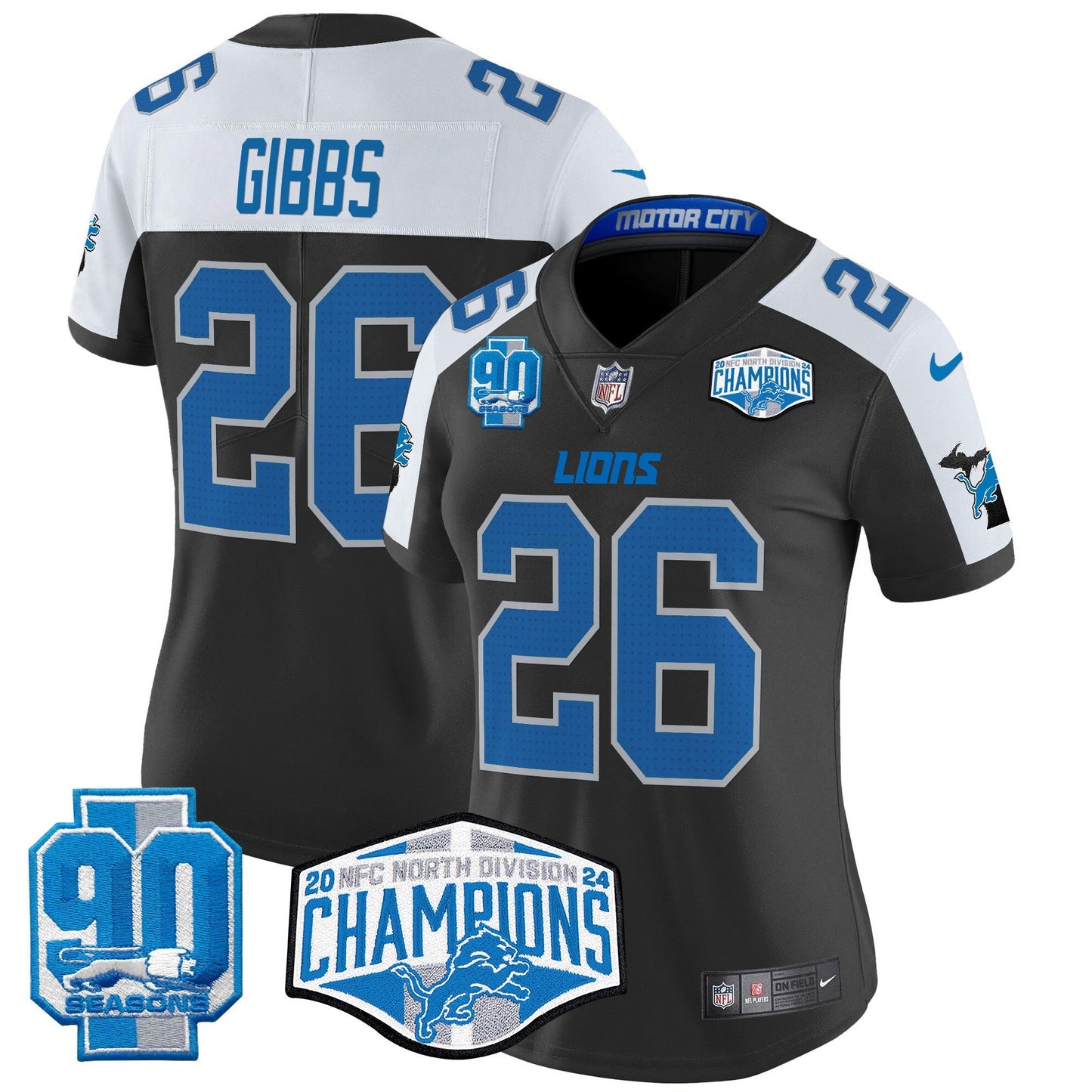 Camisa NFL Women’s Detroit 2024 NFC North Division Champions Patch Vapor Limited Jersey