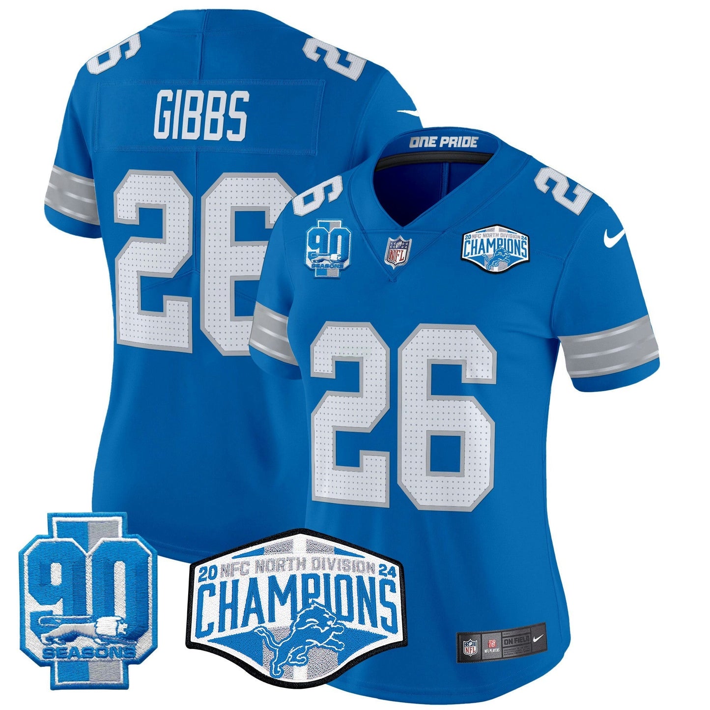 Camisa NFL Women’s Detroit 2024 NFC North Division Champions Patch Vapor Limited Jersey