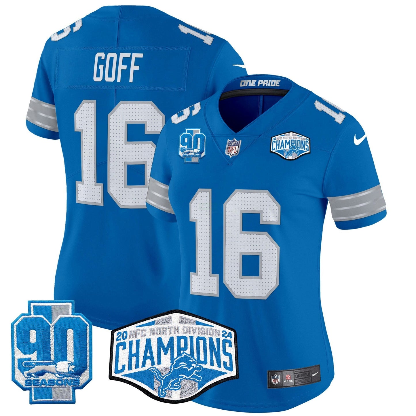 Camisa NFL Women’s Detroit 2024 NFC North Division Champions Patch Vapor Limited Jersey