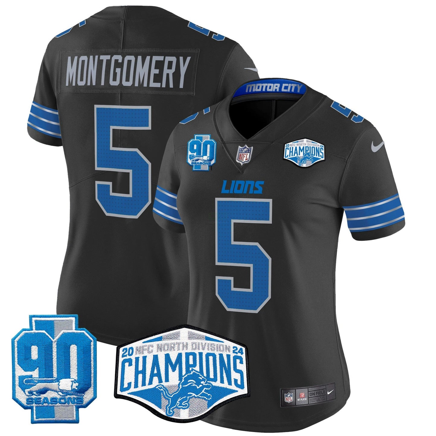 Camisa NFL Women’s Detroit 2024 NFC North Division Champions Patch Vapor Limited Jersey