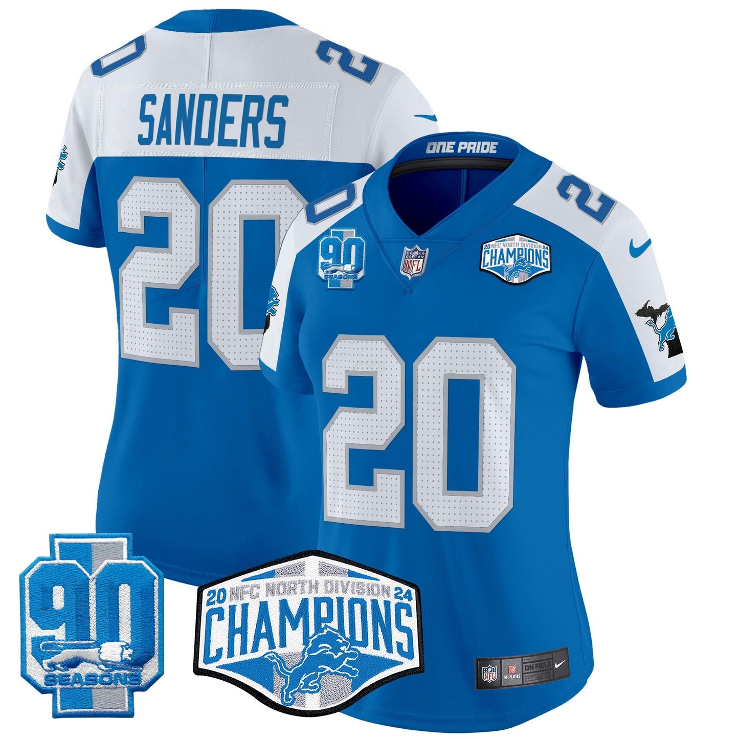 Camisa NFL Women’s Detroit 2024 NFC North Division Champions Patch Vapor Limited Jersey
