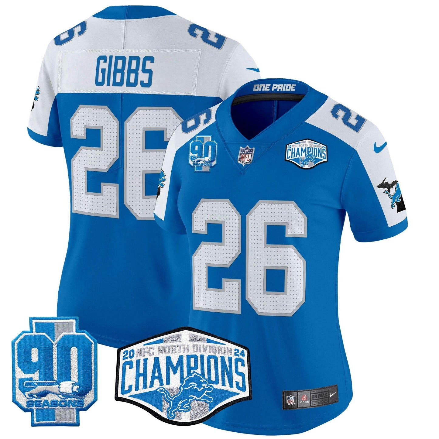 Camisa NFL Women’s Detroit 2024 NFC North Division Champions Patch Vapor Limited Jersey