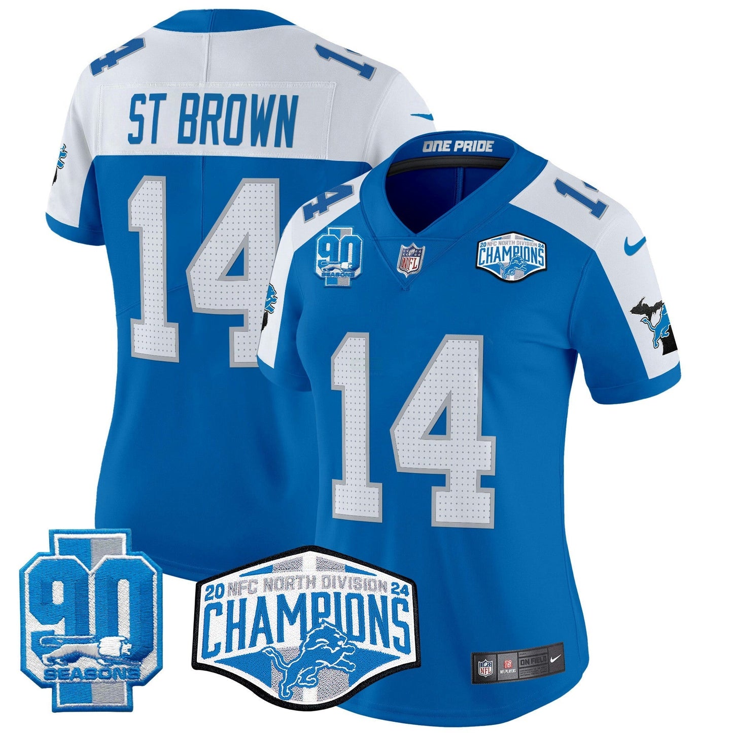 Camisa NFL Women’s Detroit 2024 NFC North Division Champions Patch Vapor Limited Jersey