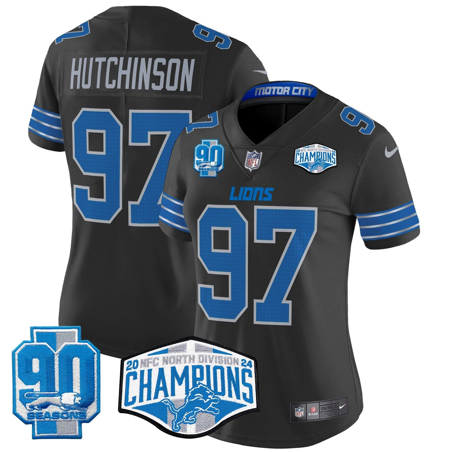 Camisa NFL Women’s Detroit 2024 NFC North Division Champions Patch Vapor Limited Jersey