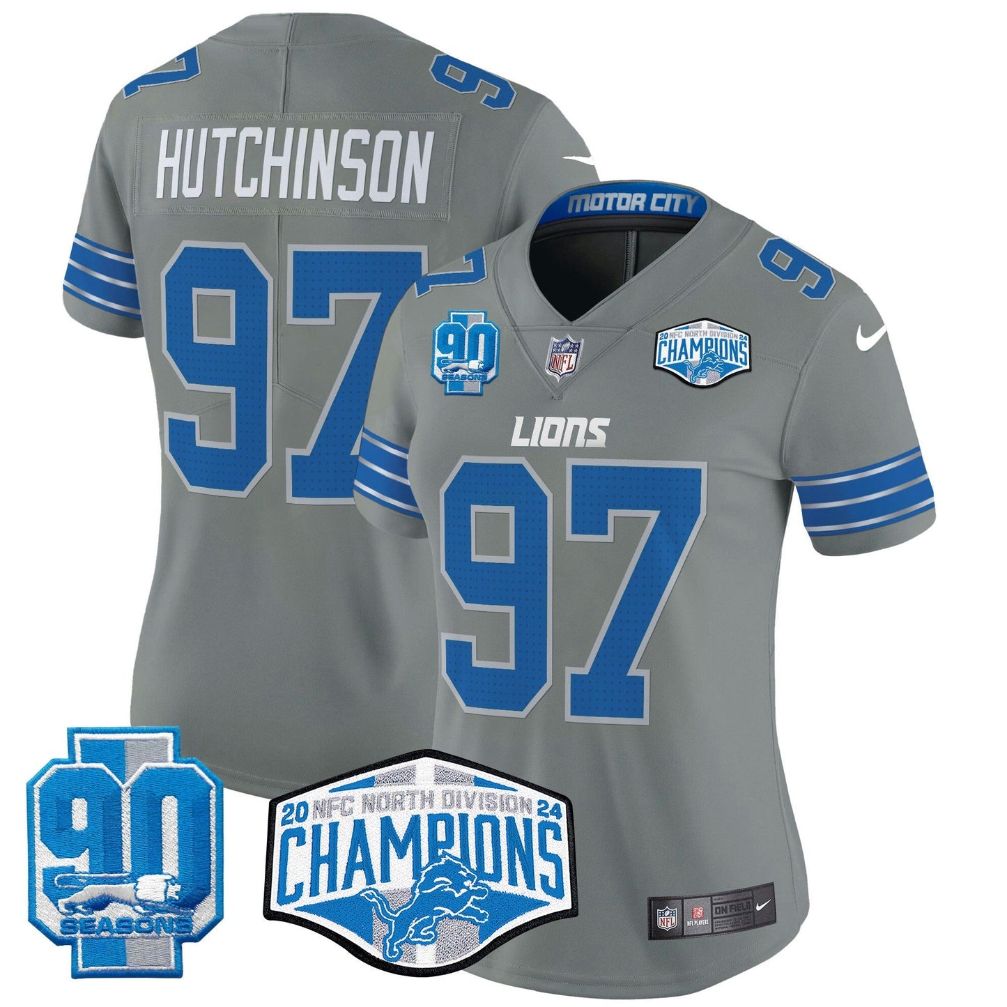 Camisa NFL Women’s Detroit 2024 NFC North Division Champions Patch Vapor Limited Jersey