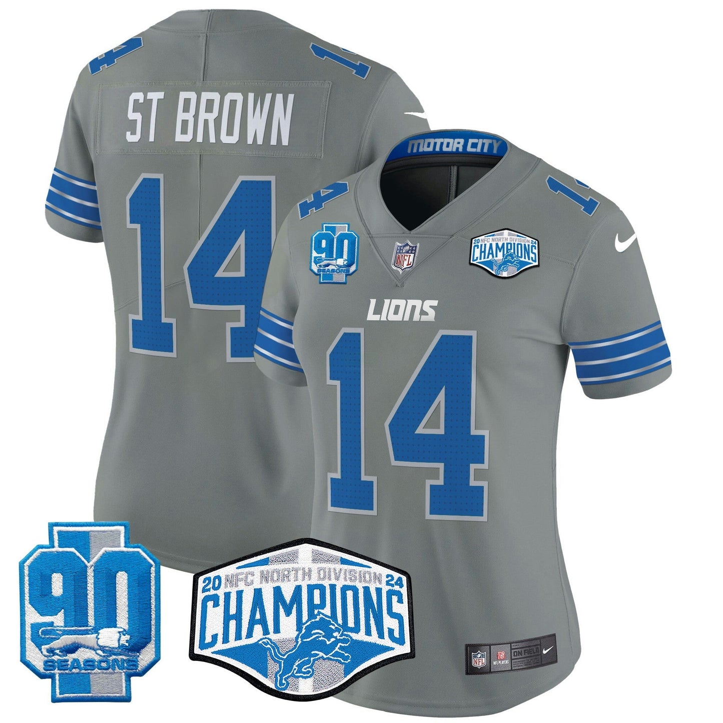 Camisa NFL Women’s Detroit 2024 NFC North Division Champions Patch Vapor Limited Jersey