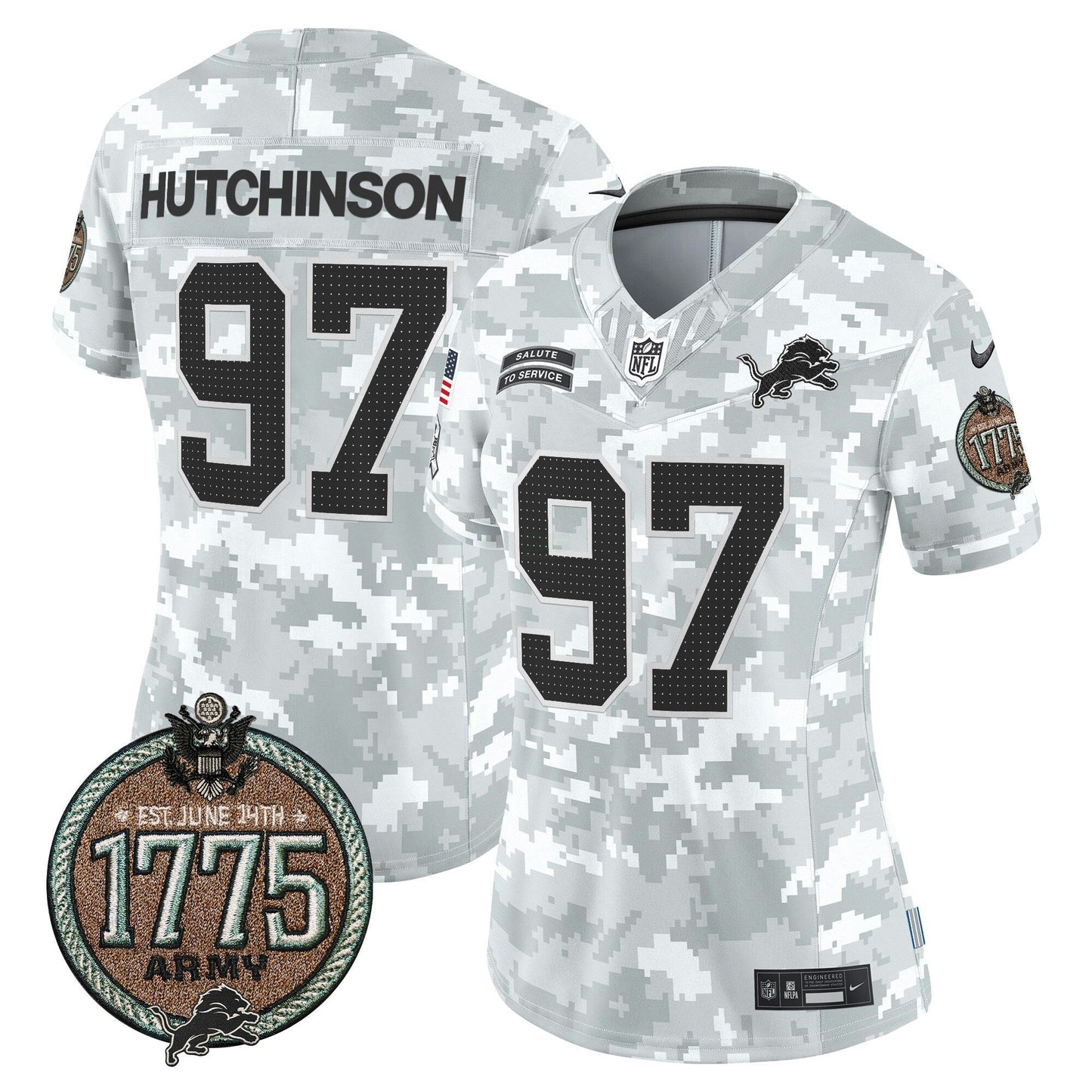 Camisa NFL Women’s Detroit 2024 Salute to Service Establishment Year Patch Vapor Limited Jersey