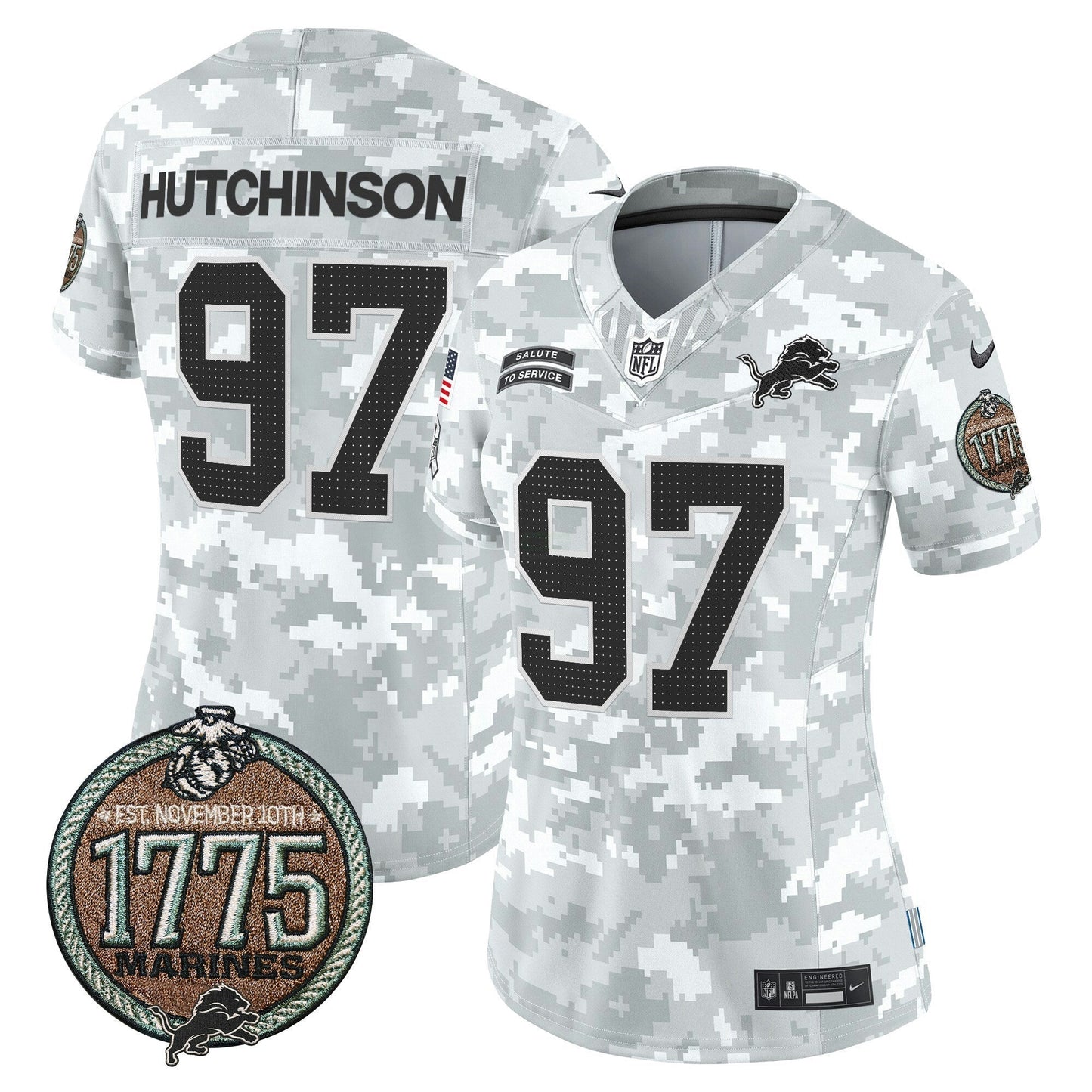 Camisa NFL Women’s Detroit 2024 Salute to Service Establishment Year Patch Vapor Limited Jersey