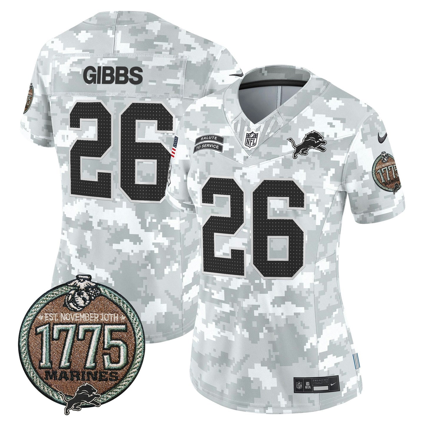 Camisa NFL Women’s Detroit 2024 Salute to Service Establishment Year Patch Vapor Limited Jersey