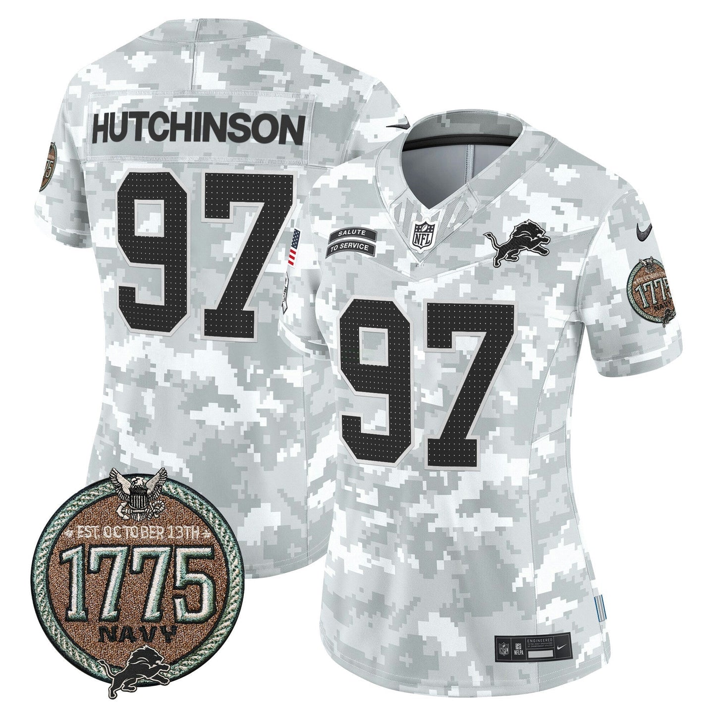 Camisa NFL Women’s Detroit 2024 Salute to Service Establishment Year Patch Vapor Limited Jersey