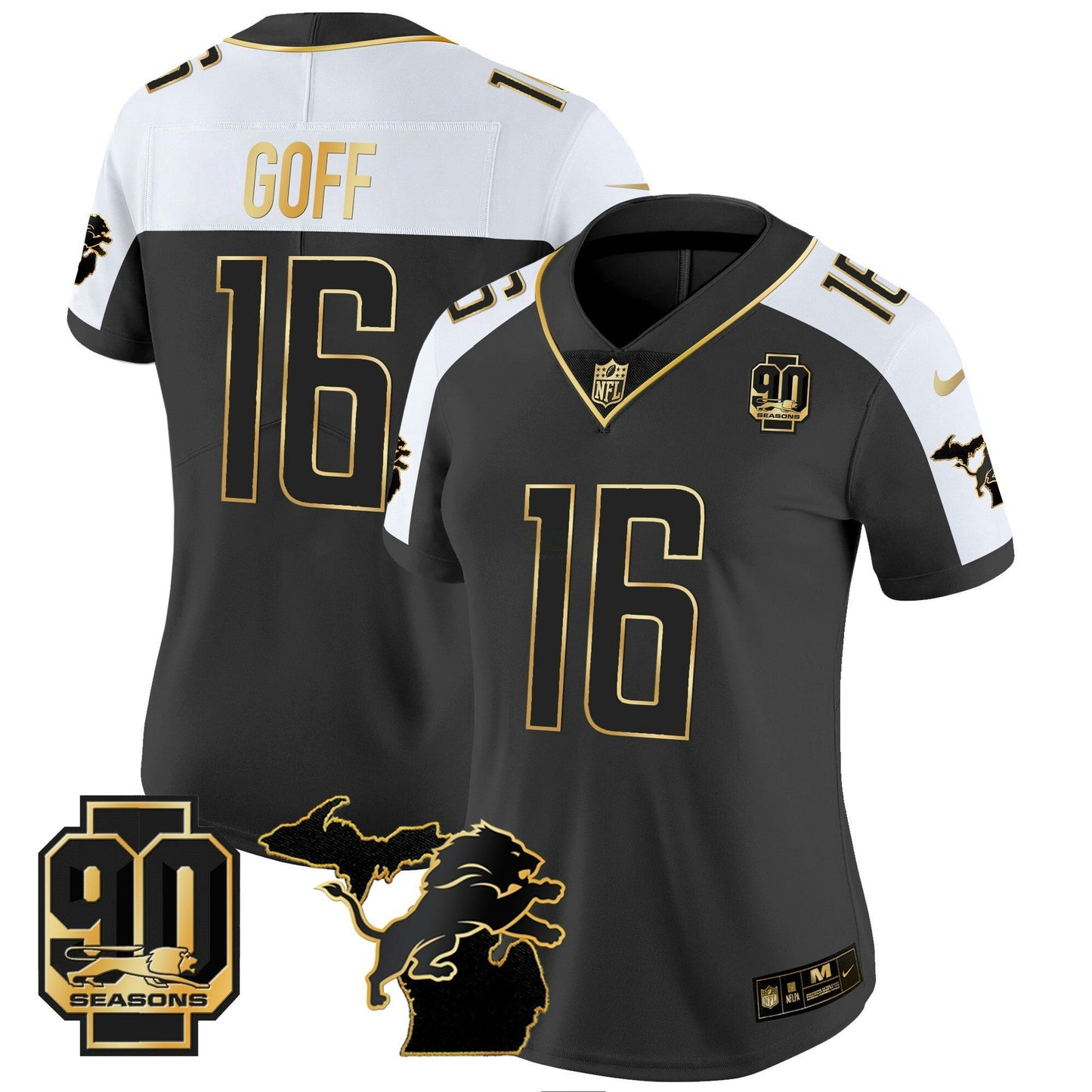 Camisa NFL Women’s Detroit 90th Year & Michigan Patch Dourada Vapor Jersey