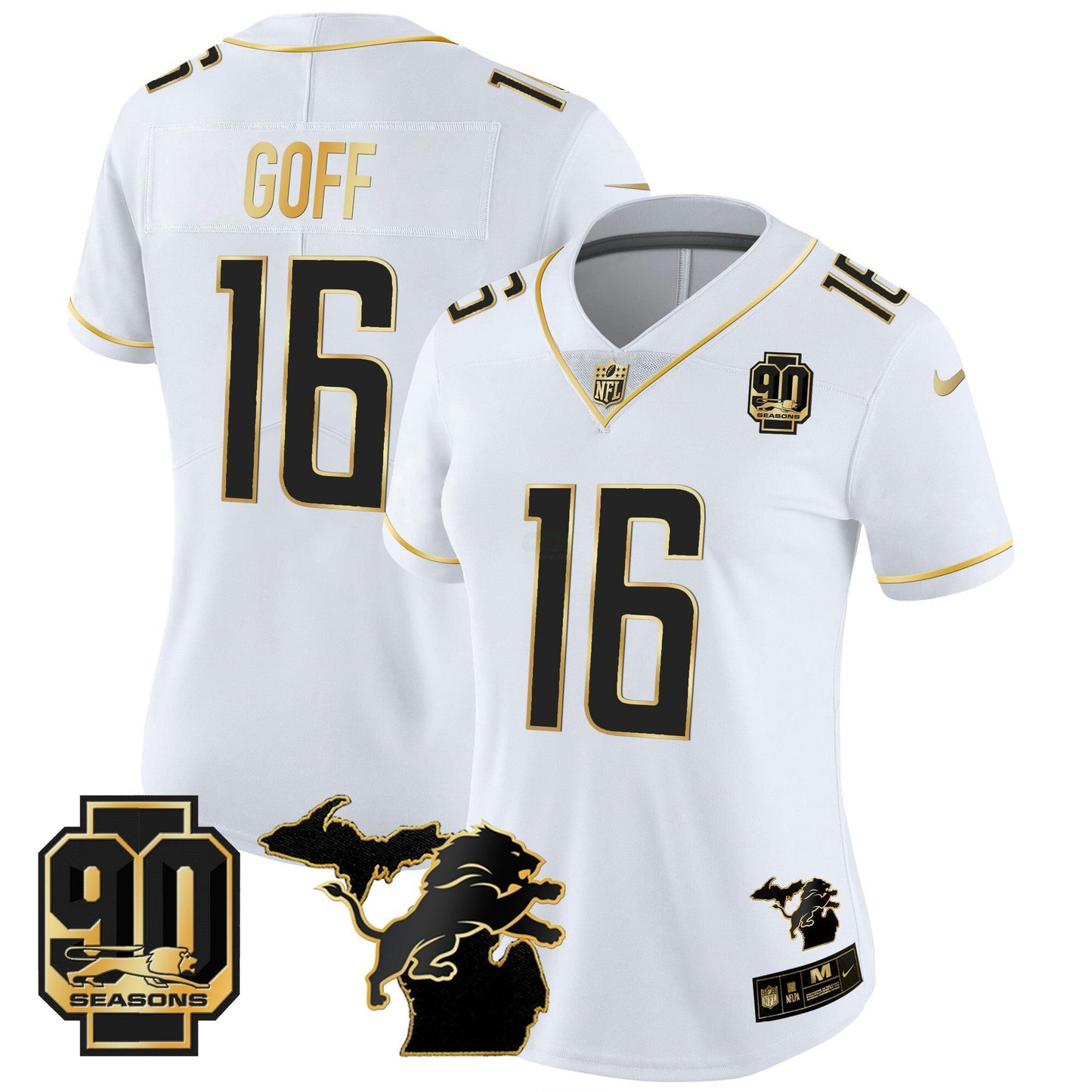 Camisa NFL Women’s Detroit 90th Year & Michigan Patch Dourada Vapor Jersey