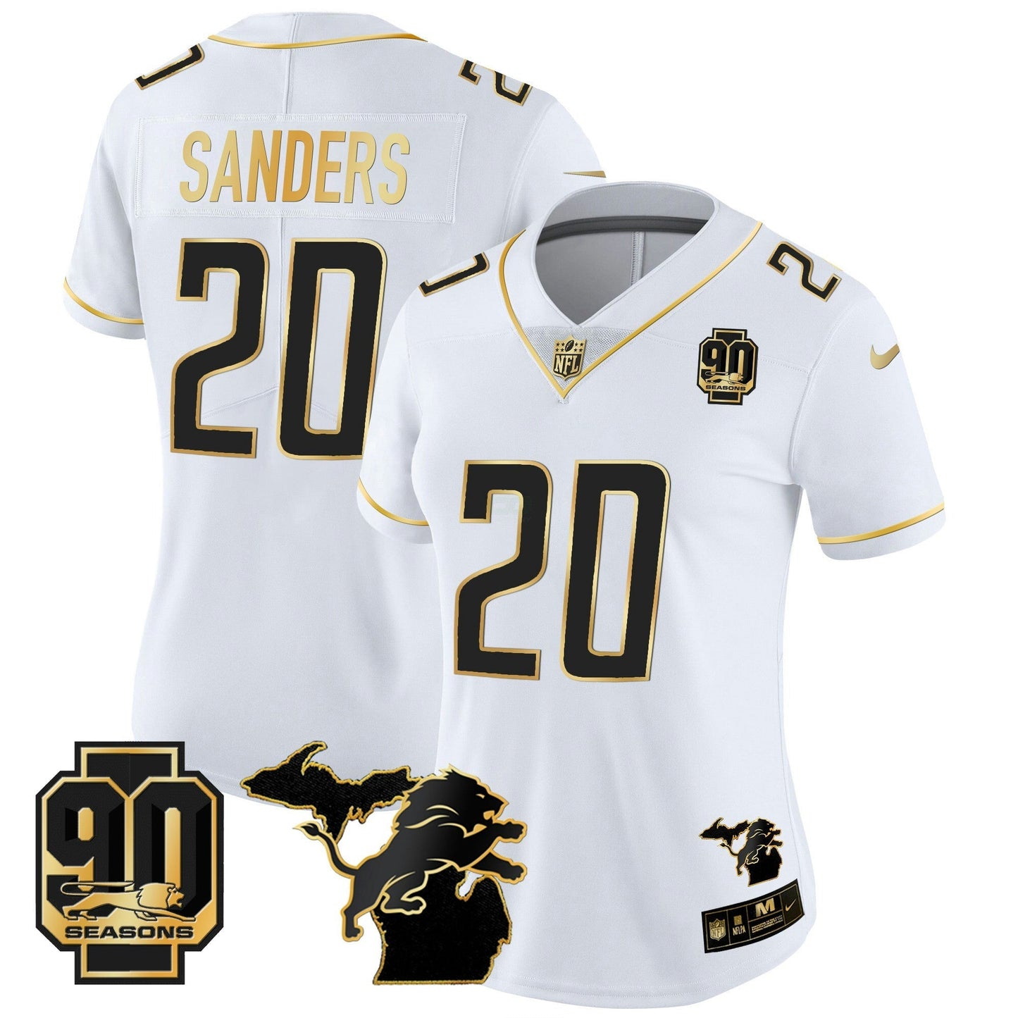 Camisa NFL Women’s Detroit 90th Year & Michigan Patch Dourada Vapor Jersey