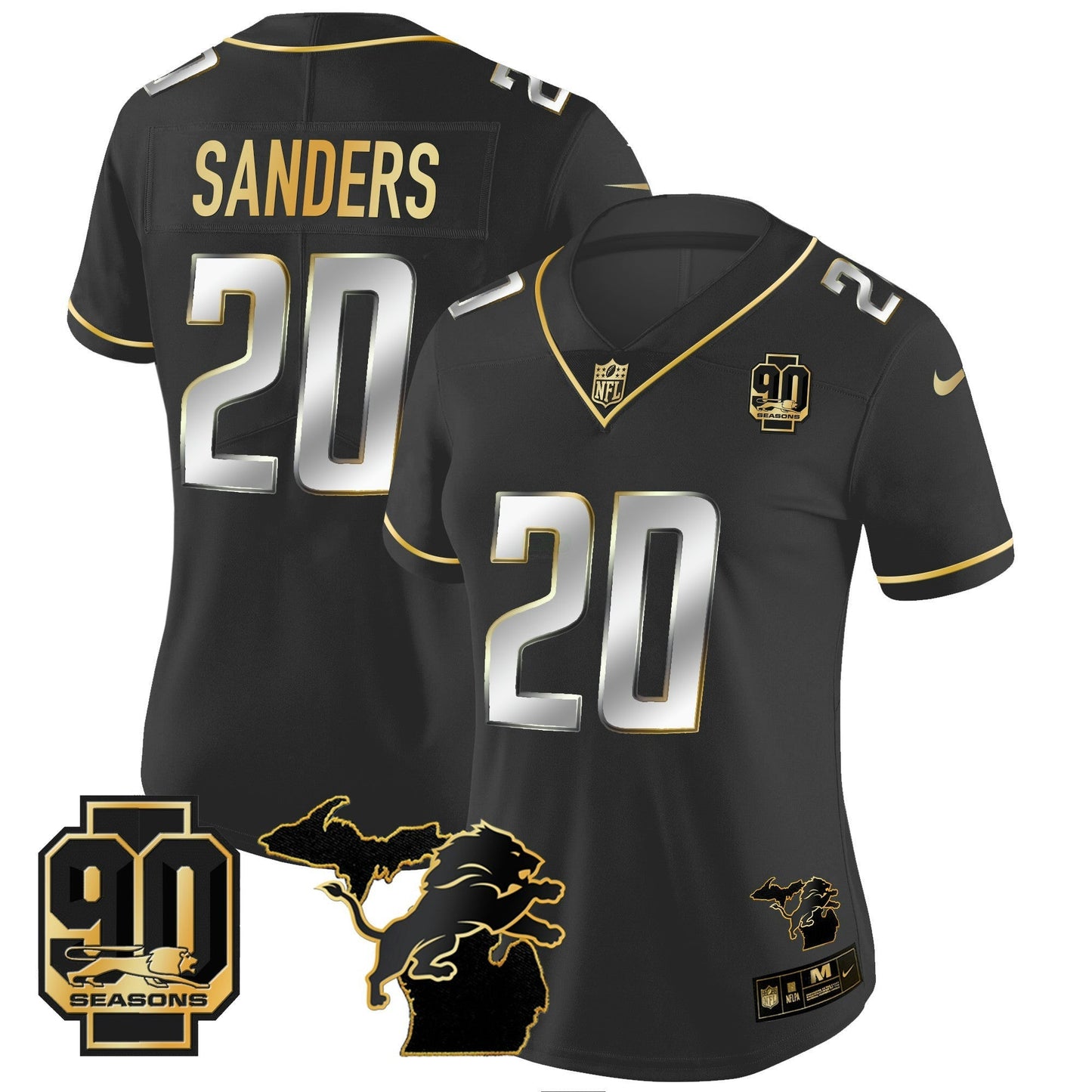 Camisa NFL Women’s Detroit 90th Year & Michigan Patch Dourada Vapor Jersey
