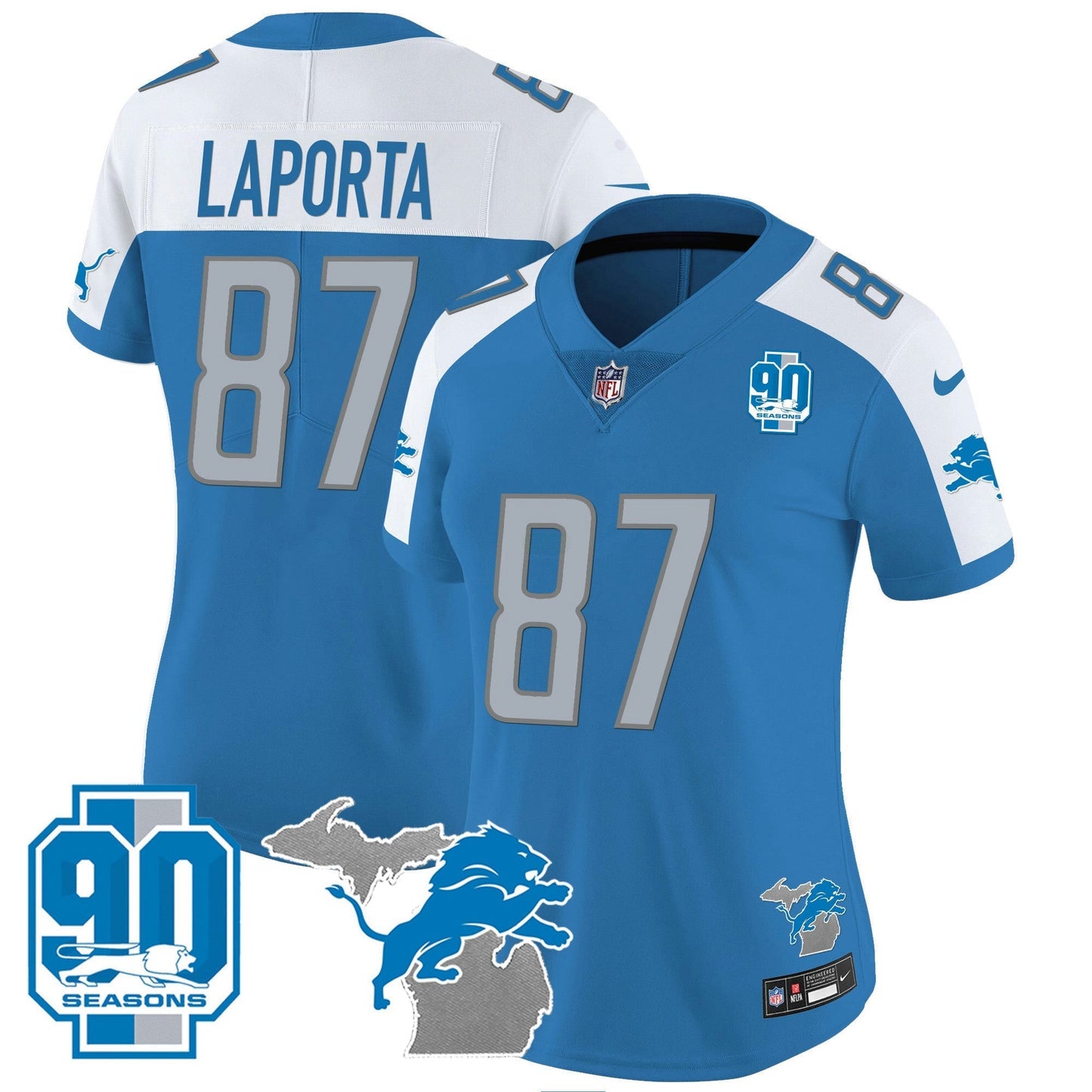 Camisa NFL Women’s Detroit 90th Year & Michigan Patch Vapor Jersey