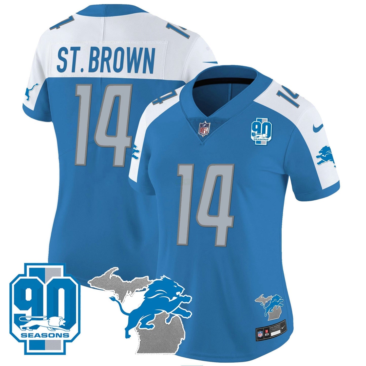 Camisa NFL Women’s Detroit 90th Year & Michigan Patch Vapor Jersey