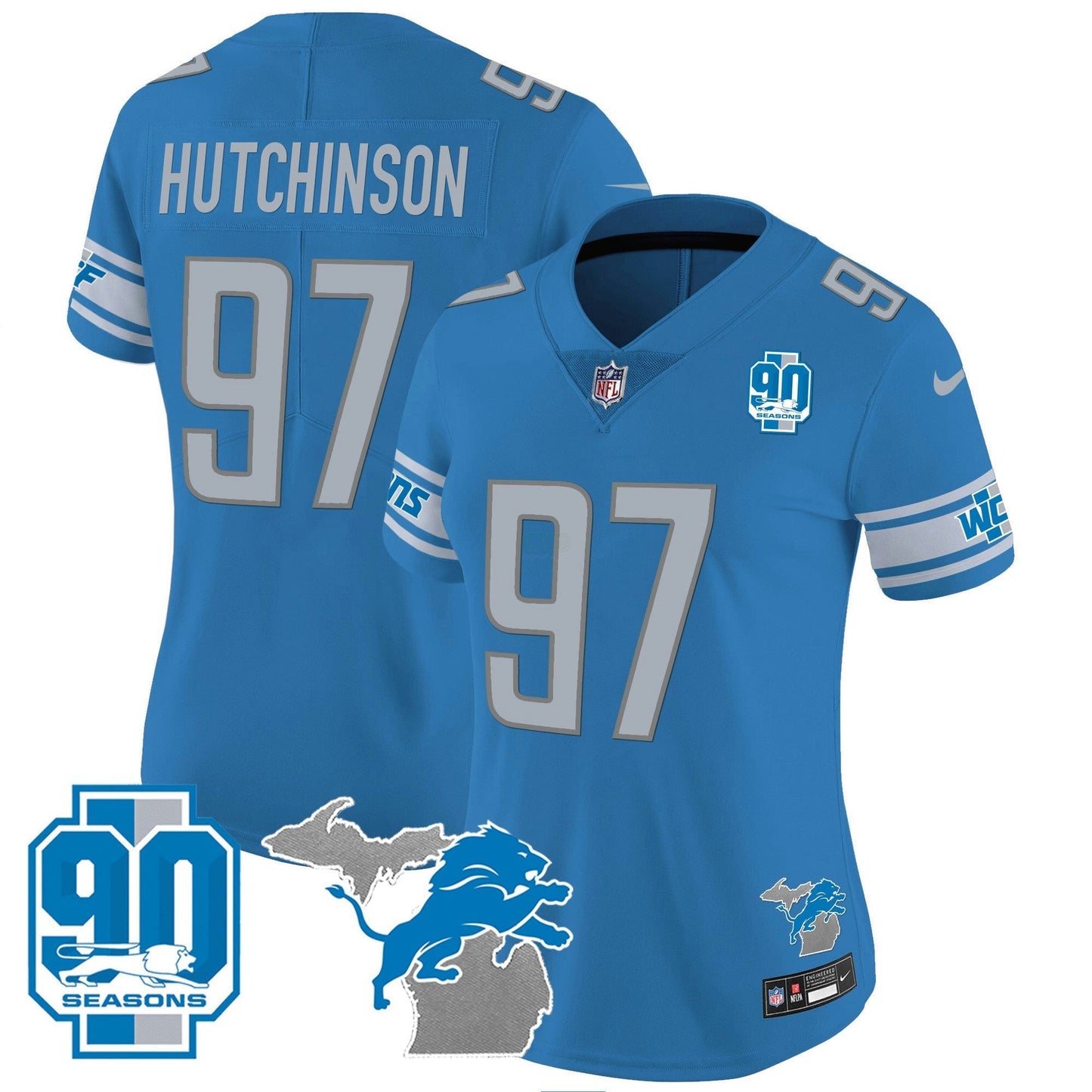 Camisa NFL Women’s Detroit 90th Year & Michigan Patch Vapor Jersey