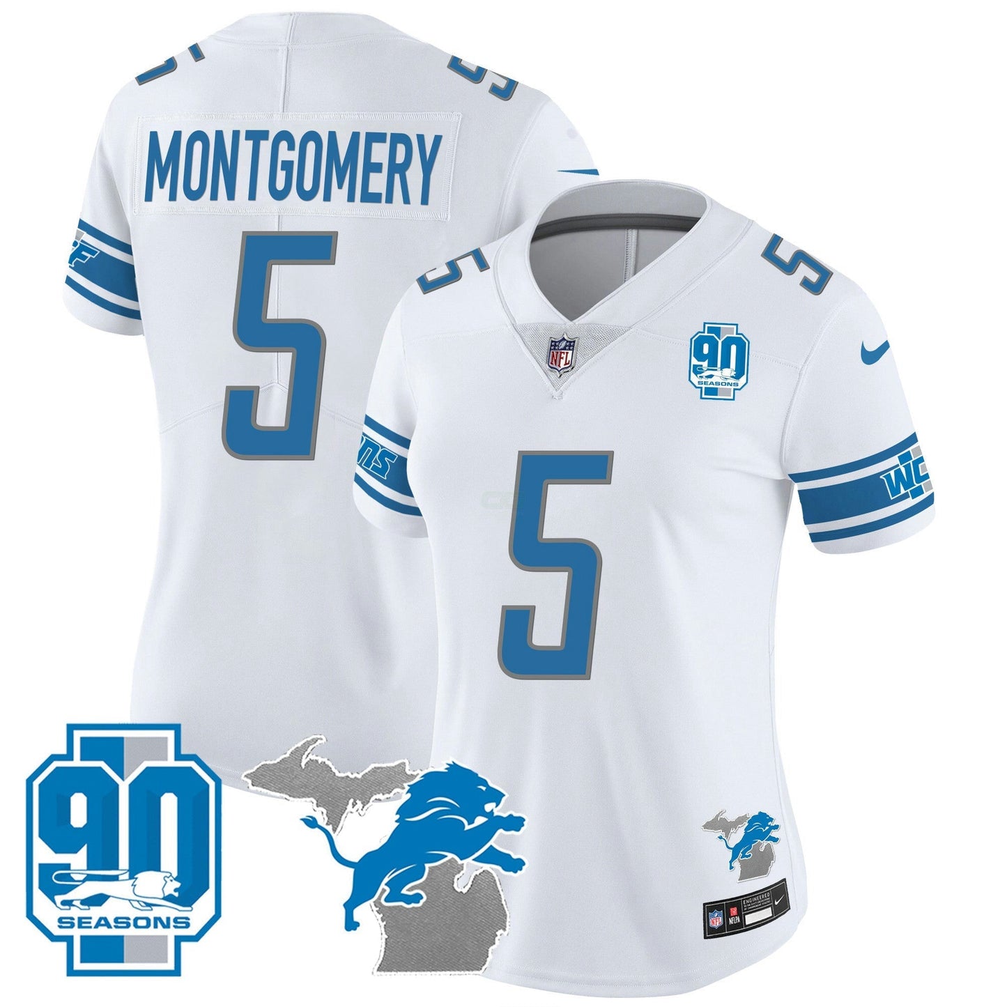 Camisa NFL Women’s Detroit 90th Year & Michigan Patch Vapor Jersey