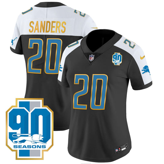 Camisa NFL Women’s Detroit 90th Year Patch Dourada Trim Jersey