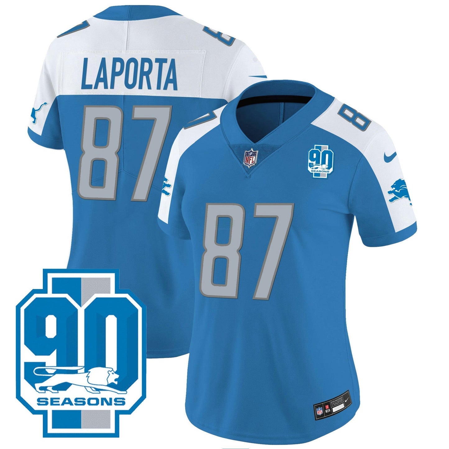 Camisa NFL Women’s Detroit 90th Year Patch Jersey