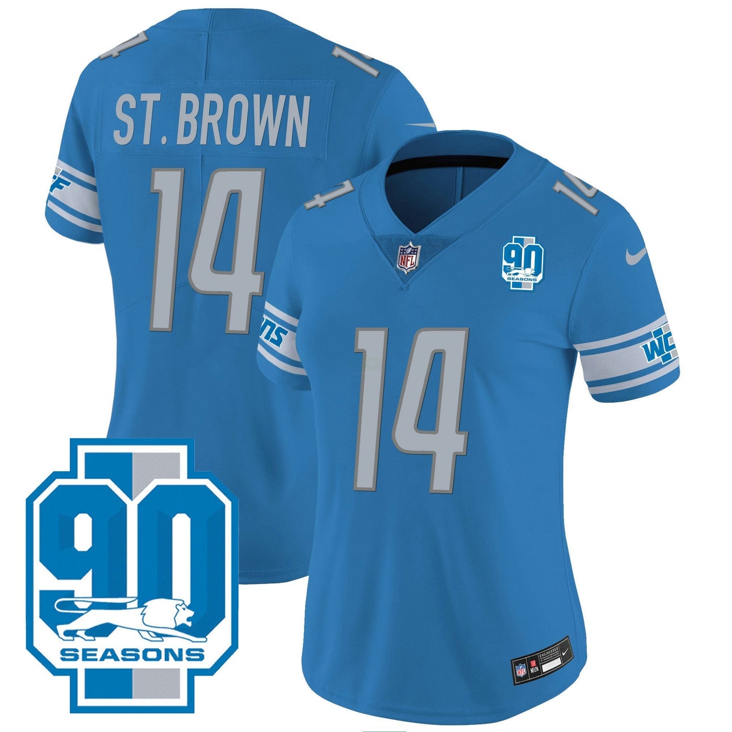 Camisa NFL Women’s Detroit 90th Year Patch Jersey
