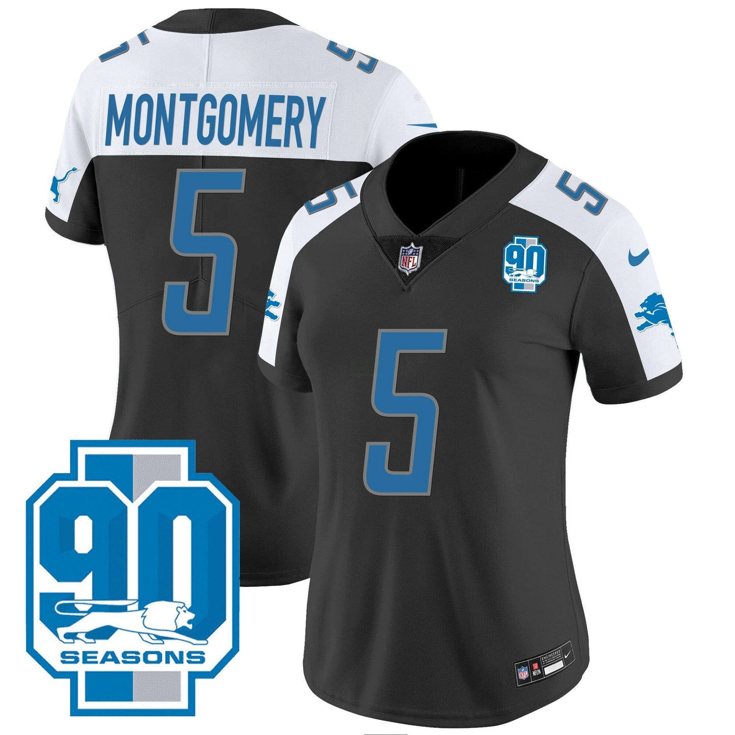 Camisa NFL Women’s Detroit 90th Year Patch Jersey