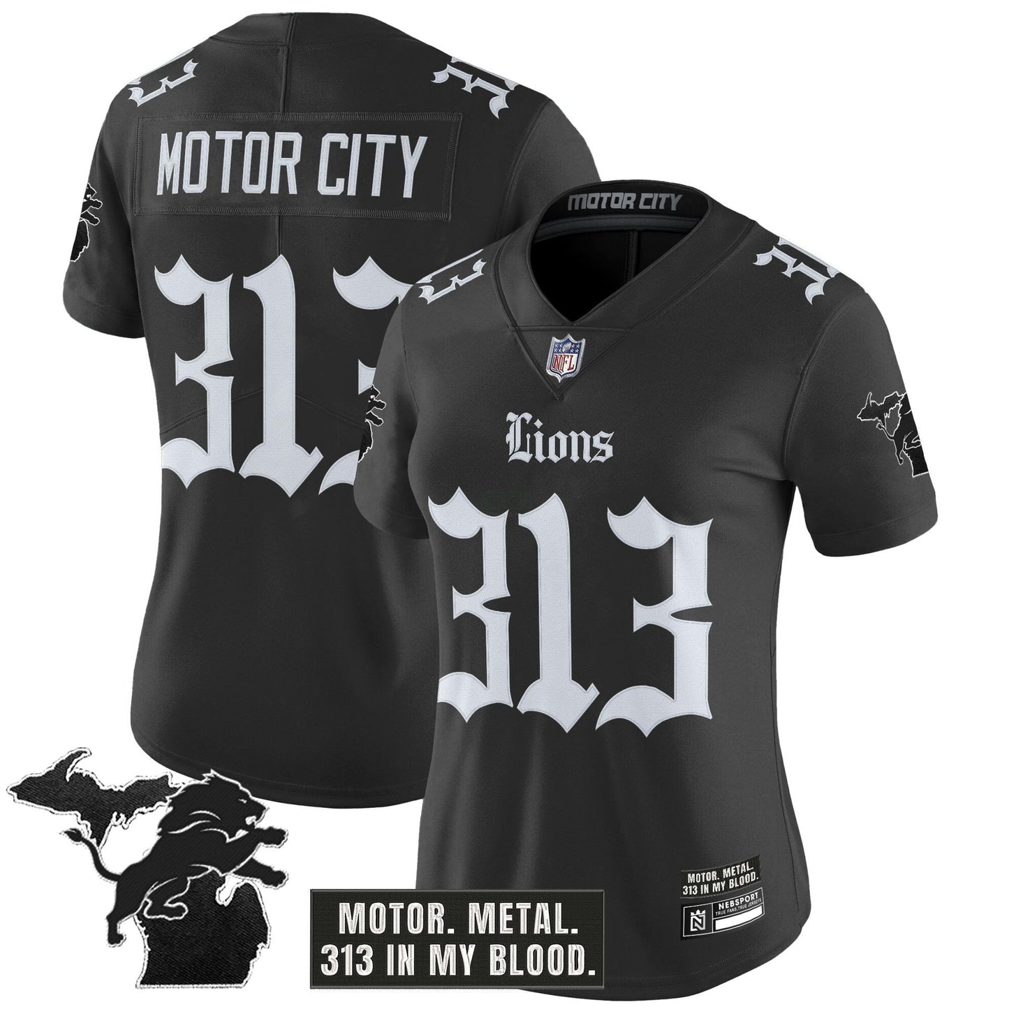 Camisa NFL Women’s Detroit ‘Gothic Motor Grit Edition’ Vapor Limited Jersey
