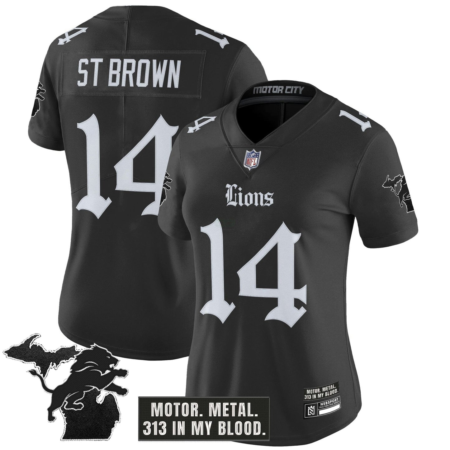 Camisa NFL Women’s Detroit ‘Gothic Motor Grit Edition’ Vapor Limited Jersey