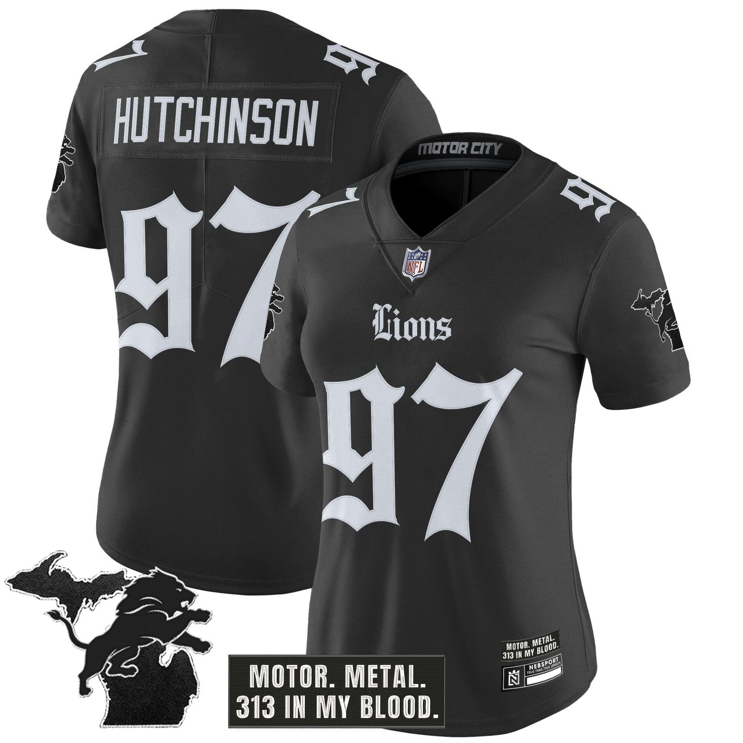 Camisa NFL Women’s Detroit ‘Gothic Motor Grit Edition’ Vapor Limited Jersey
