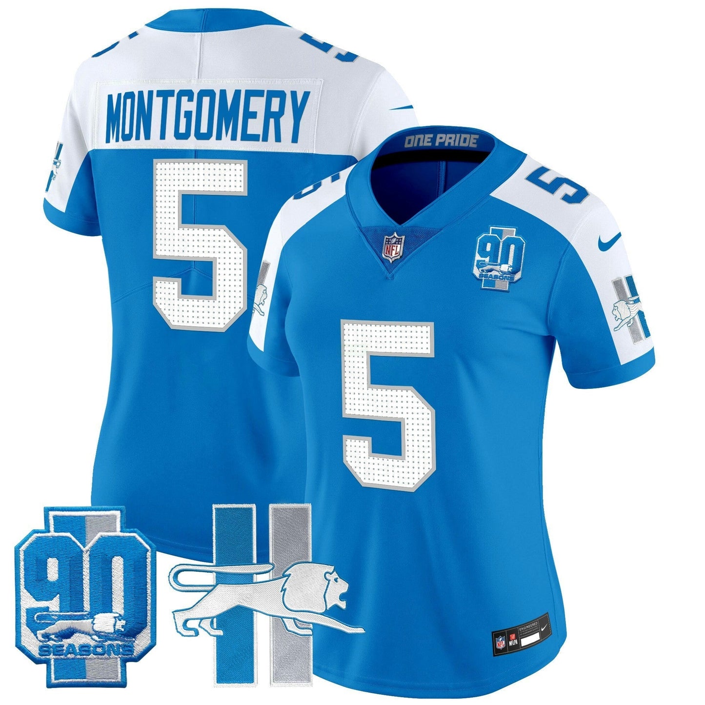 Camisa NFL Women’s Detroit Throwback 90th Year Patch Vapor Limited Jersey
