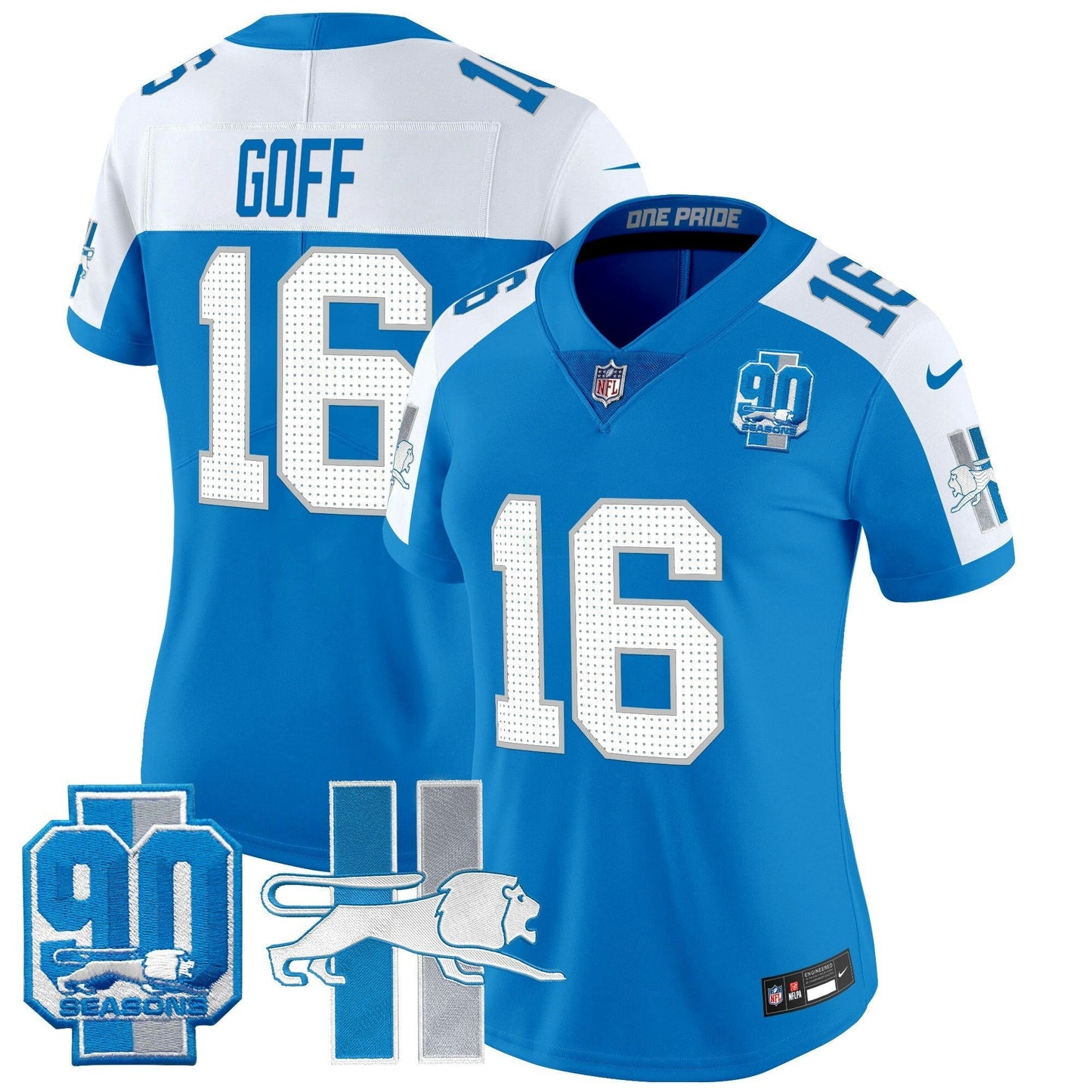 Camisa NFL Women’s Detroit Throwback 90th Year Patch Vapor Limited Jersey