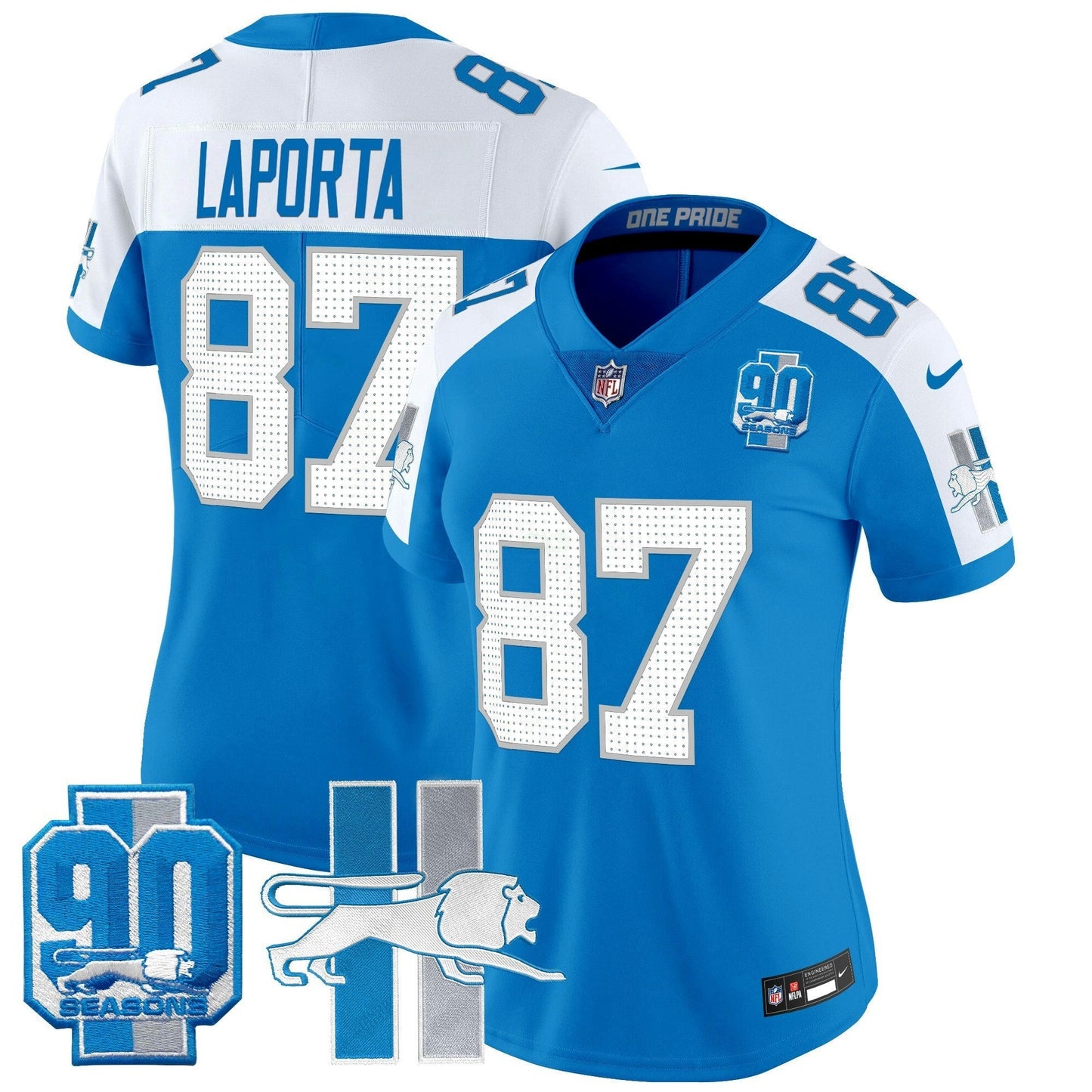 Camisa NFL Women’s Detroit Throwback 90th Year Patch Vapor Limited Jersey