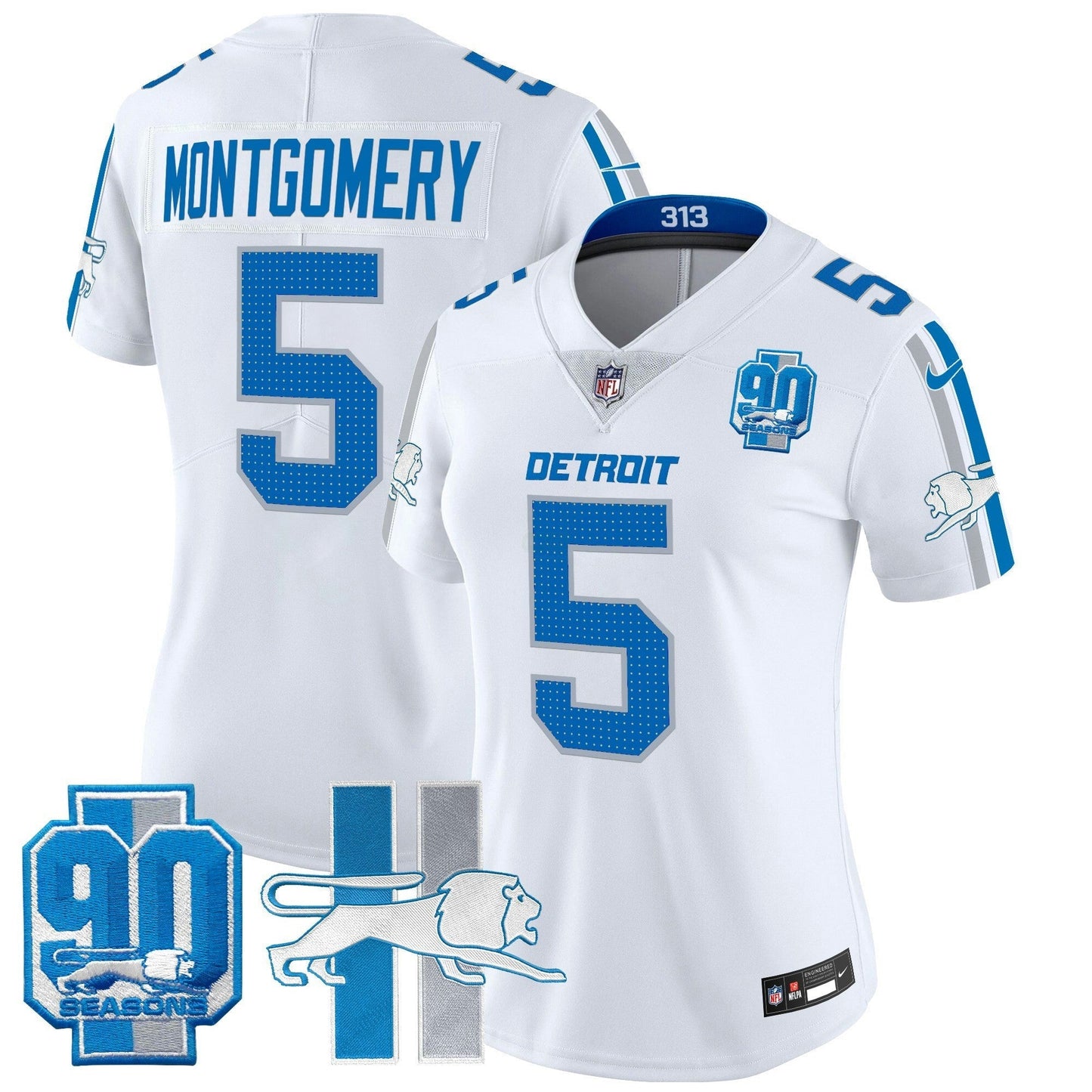 Camisa NFL Women’s Detroit Throwback 90th Year Patch Vapor Limited Jersey