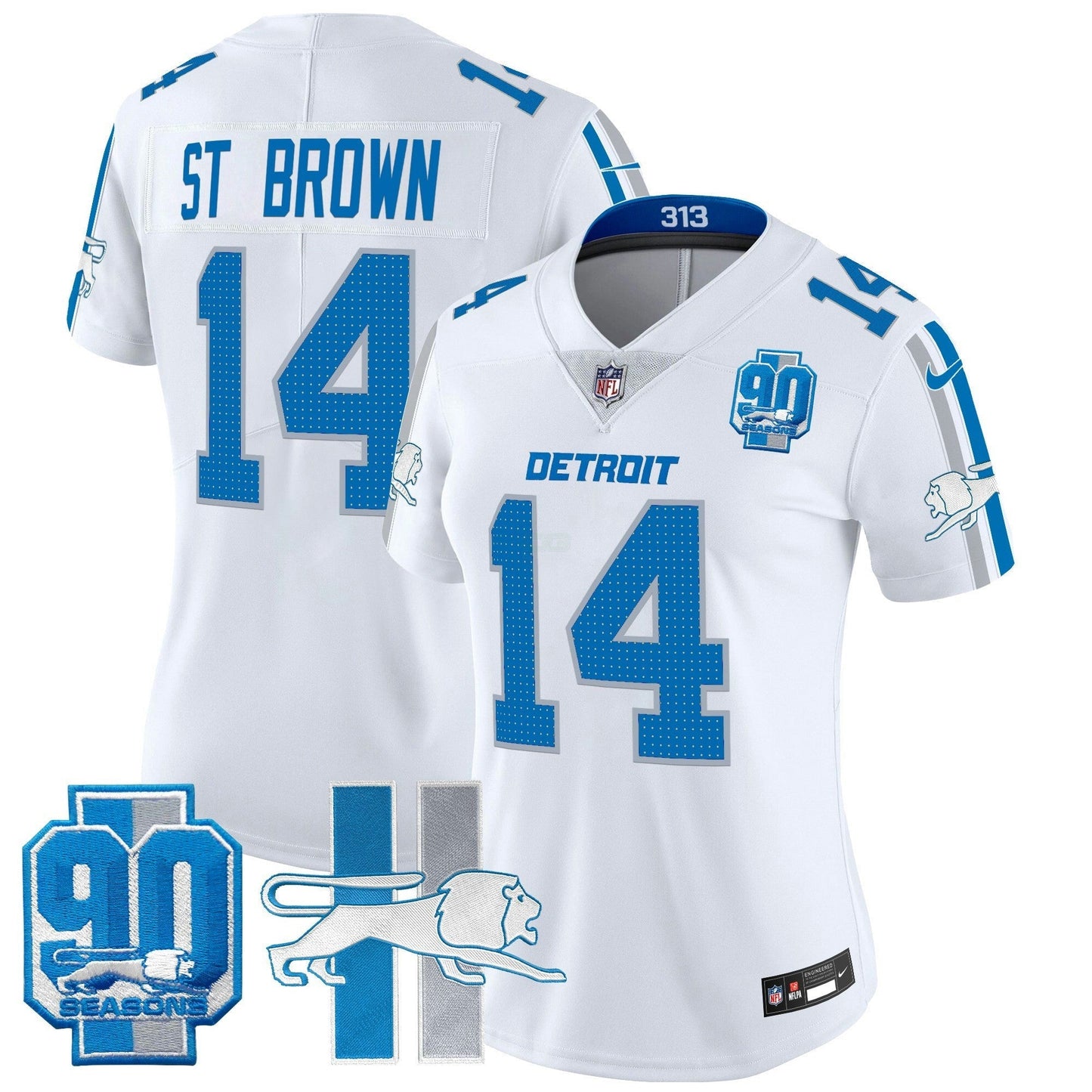 Camisa NFL Women’s Detroit Throwback 90th Year Patch Vapor Limited Jersey