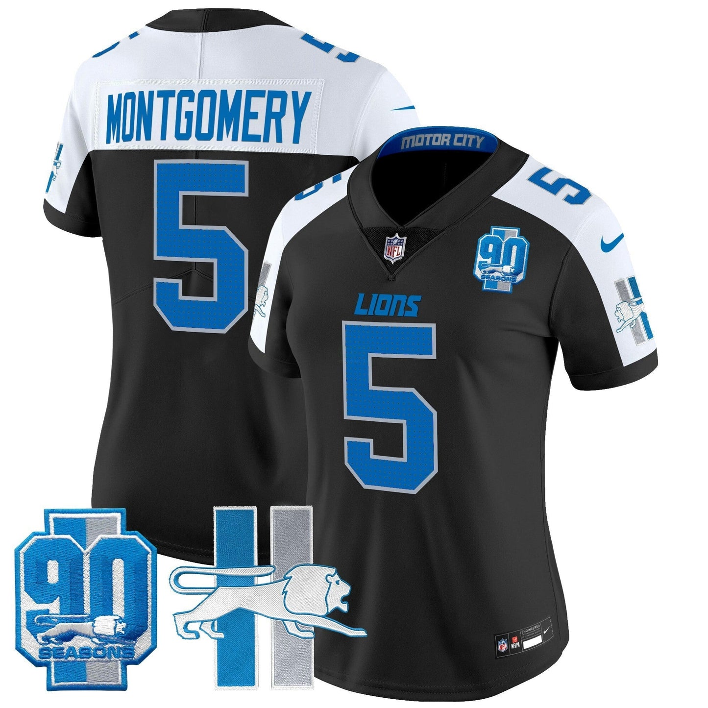 Camisa NFL Women’s Detroit Throwback 90th Year Patch Vapor Limited Jersey