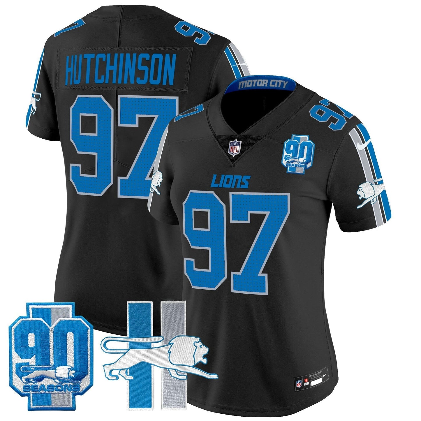 Camisa NFL Women’s Detroit Throwback 90th Year Patch Vapor Limited Jersey