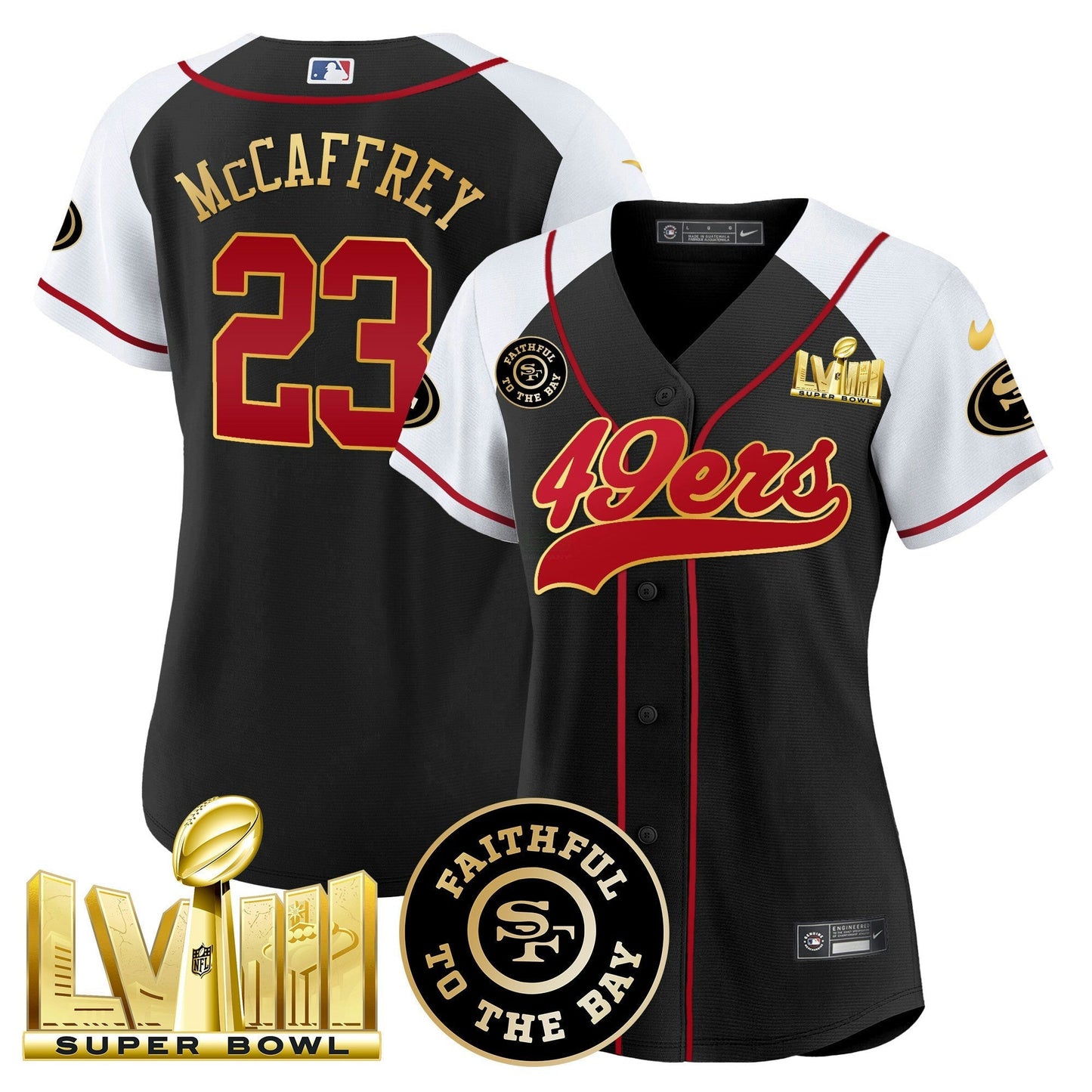 Camisa NFL Women’s Faithful & Super Bowl LVIII Dourada Patch Jersey
