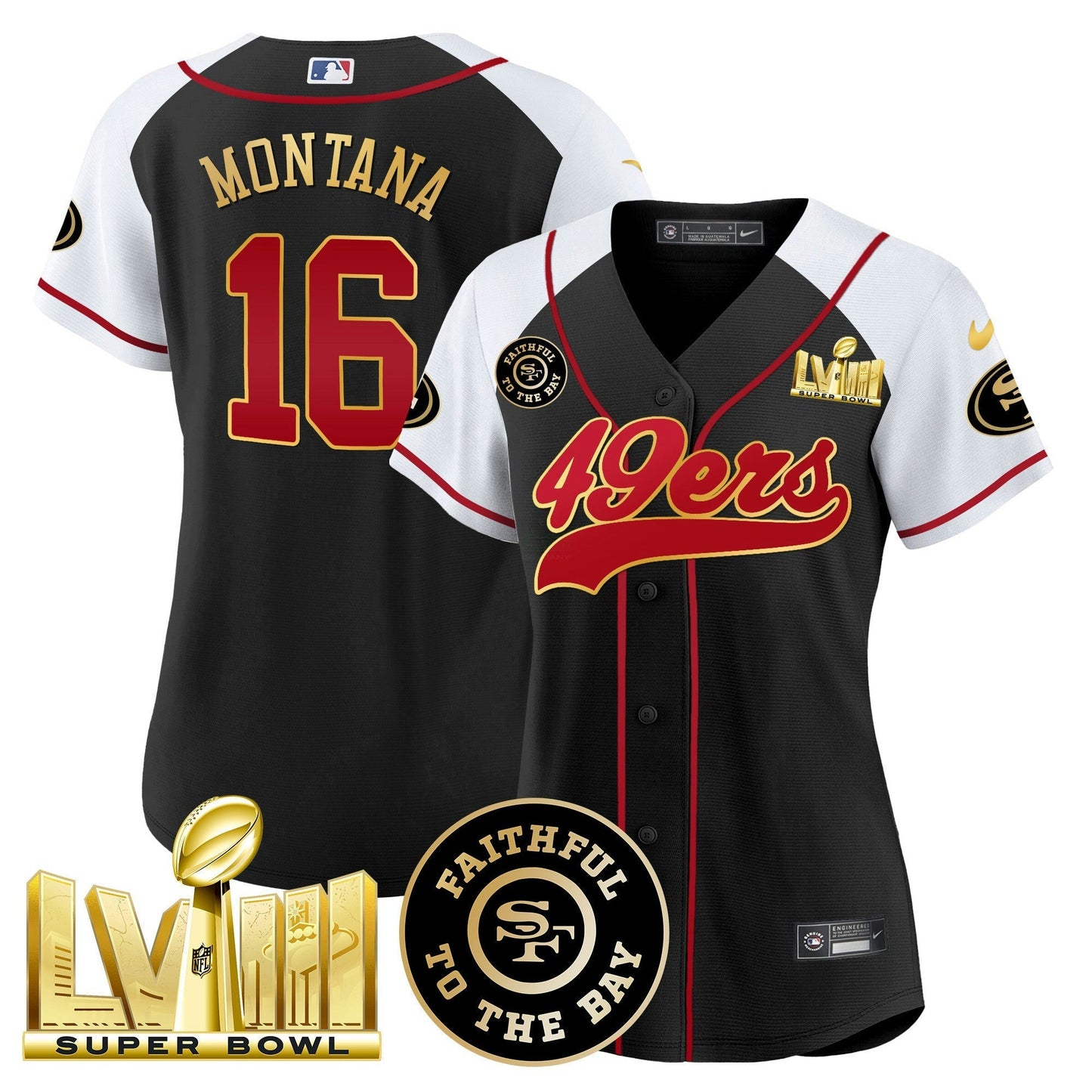 Camisa NFL Women’s Faithful & Super Bowl LVIII Dourada Patch Jersey