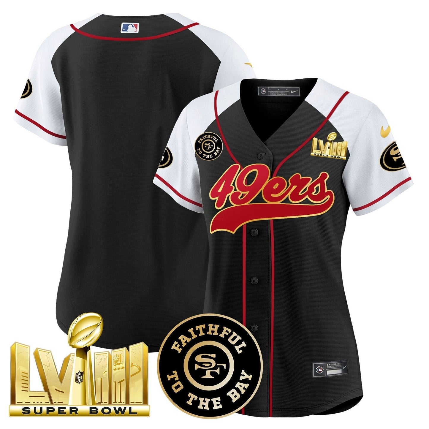 Camisa NFL Women’s Faithful & Super Bowl LVIII Dourada Patch Jersey